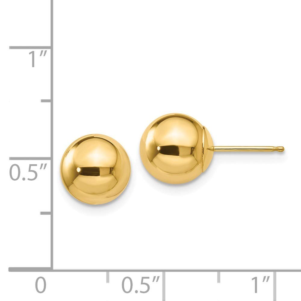 14K Yellow Gold Polished 8mm Ball Stud Earrings for Women - Classic Round Post Earrings for Everyday Wear, Gift Giving & Special Occasions