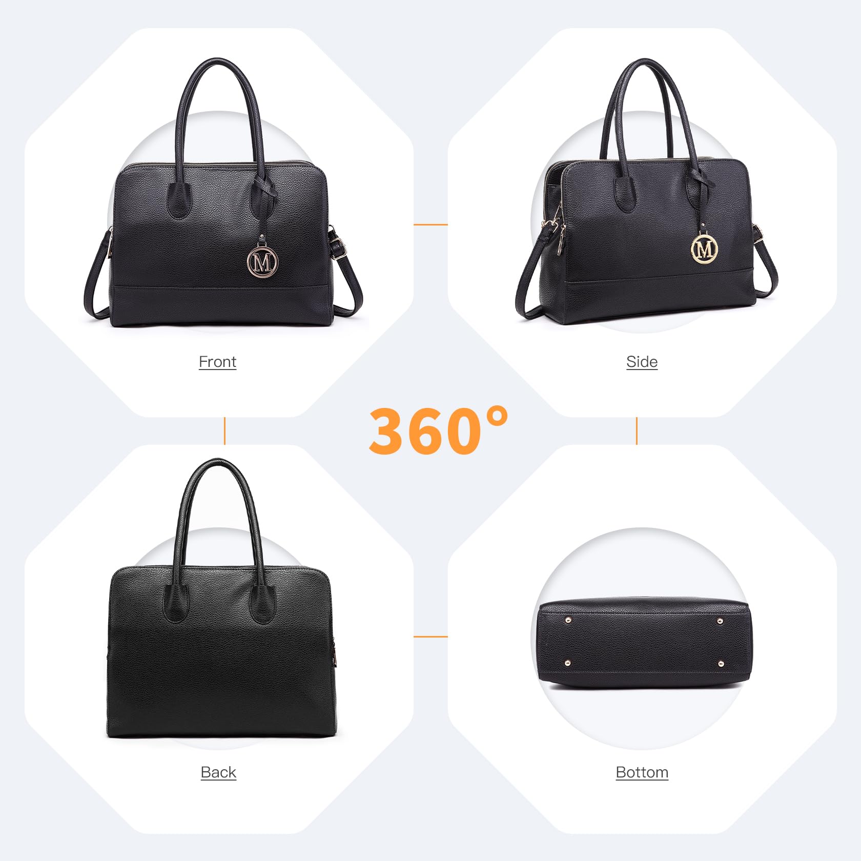 Miss Lulu Large Waterproof PU Leather Tote Bag for Women - 14 Inch Laptop Work Bag with Multiple Compartments - Perfect for Office, School & Travel Accessories