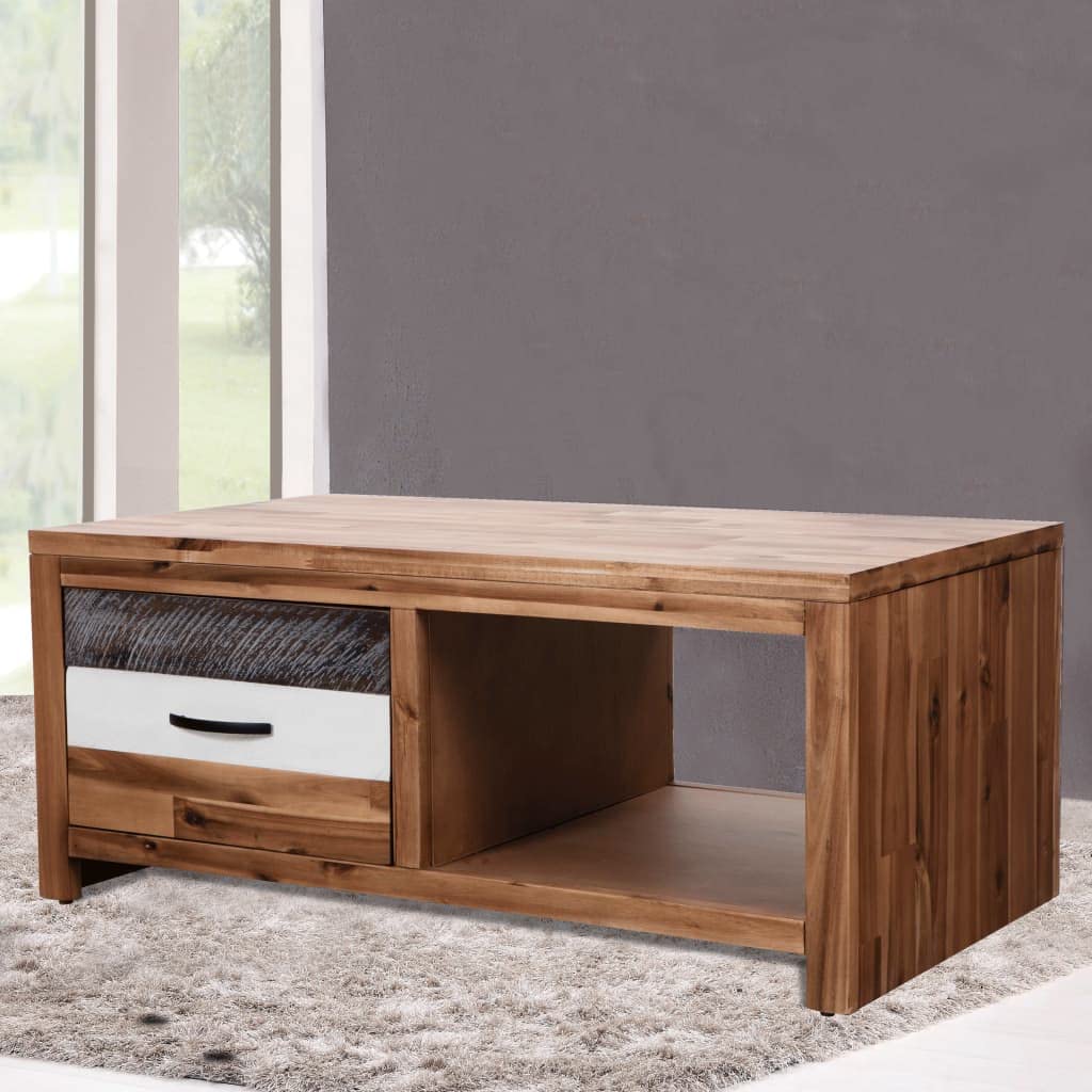 Solid Acacia Wood Coffee Table with Storage - 35.4