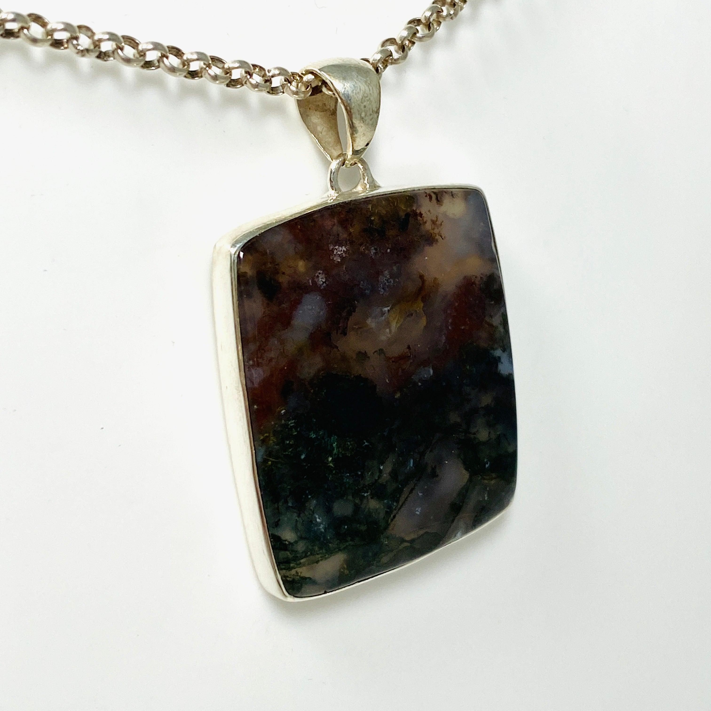 Natural Moss Agate Rectangular Pendant Necklace - KPGJ3629 | Healing Crystal Jewelry for Meditation, Yoga & Spiritual Gifts