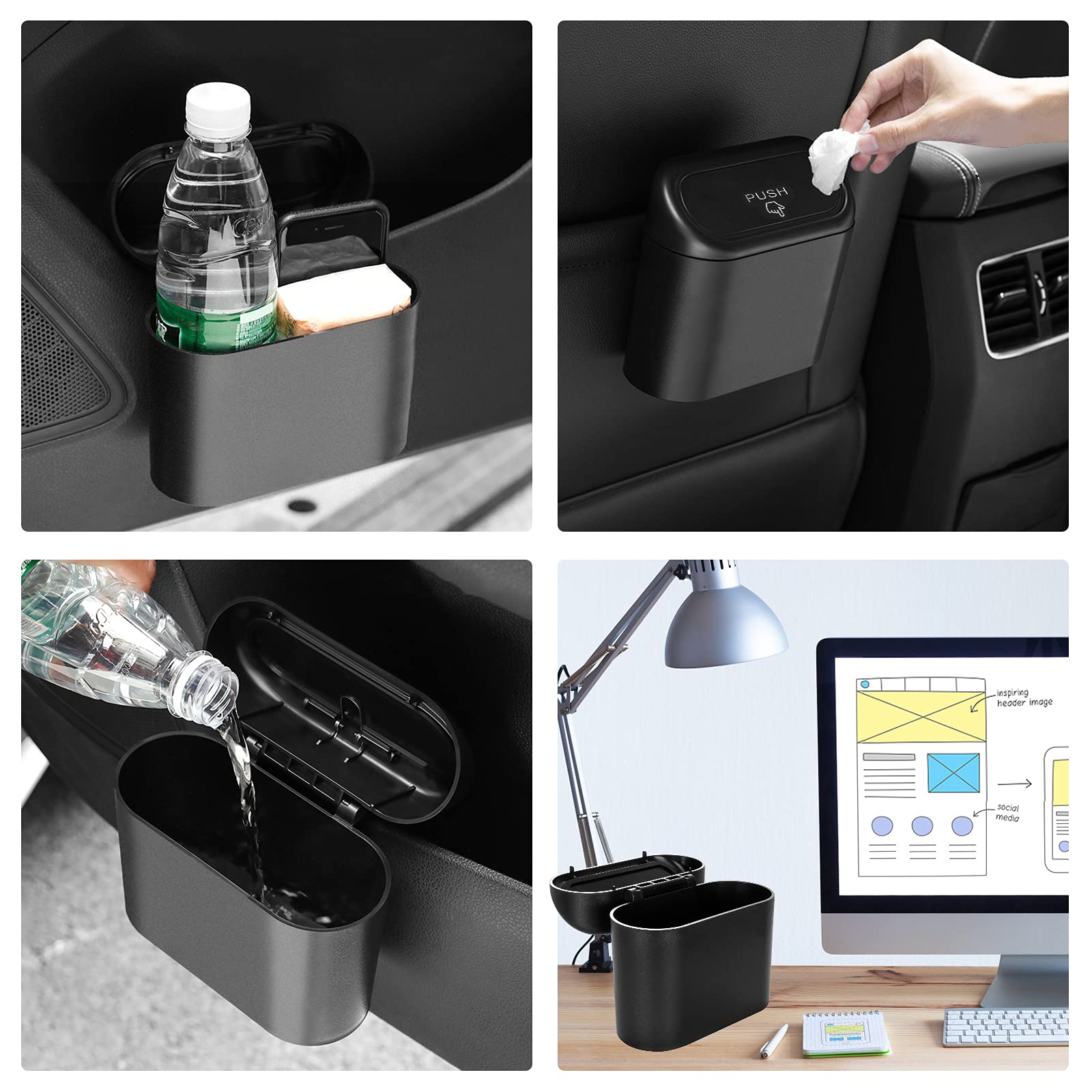 Leakproof Car Trash Can with Lid & 150 Trash Bags (2-Pack) - Mini Car Garbage Bin Organizer for Sedan, SUV, Truck | Portable Dustbin for Office, Home & Travel Accessories