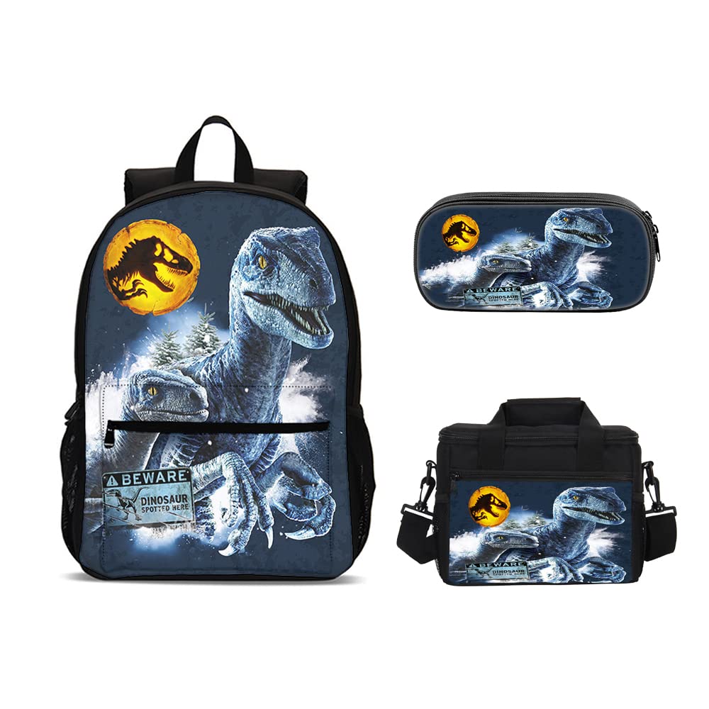 Dinosaur Backpack Set for Kids - 3Pcs School Bag with Lunch Box, Bookbag for Boys & Girls, Perfect Gift for Dino Fans (7 Colors) - Ideal for School, Travel & Outdoor Adventures