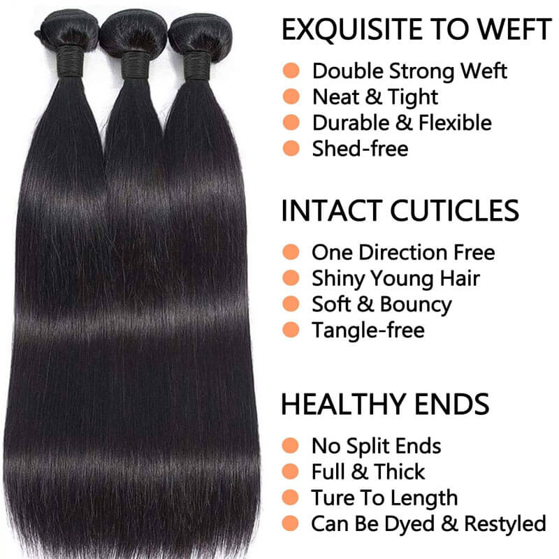 Eullair 10A Virgin Human Hair Bundles - 3/4 Straight Hair Weft Extensions for Natural Look | Perfect for Daily Styling, Parties & Special Occasions