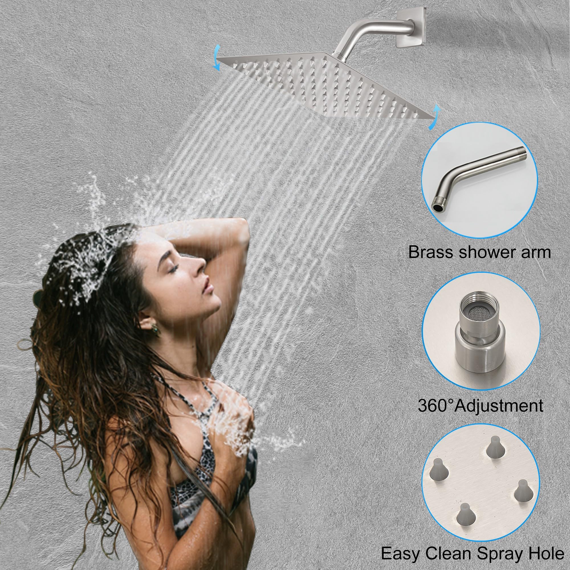 Brushed Nickel Shower System - 8 Inch High Pressure Rainfall Showerhead with Handheld Sprayer, Wall Mounted Bathroom Faucet Set with Rough-in Valve & Trim Kit | Perfect for Master Bath, Spa-Like Shower Experience & Modern Home Renovation