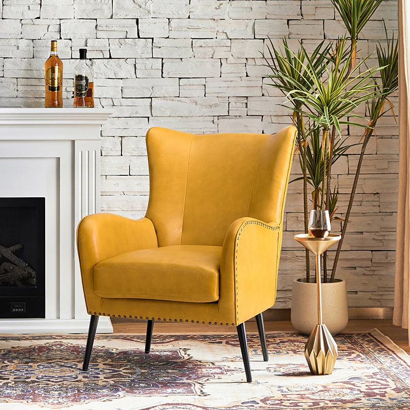 Stylish Shepherd Wingback Vegan Leather Armchair - Modern PU Leather Accent Chair for Living Room, Bedroom & Office - Comfortable Mid-Century Design with Optional Types