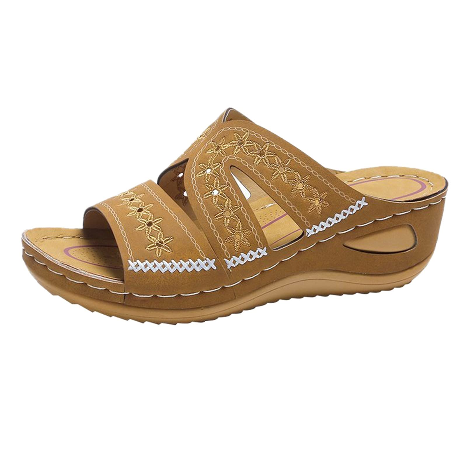 Women's Black Embroidered Fish Platform Sandals - Comfortable Multicolor Slippers for Casual Wear, Beach, Summer Outfits & Boho Fashion
