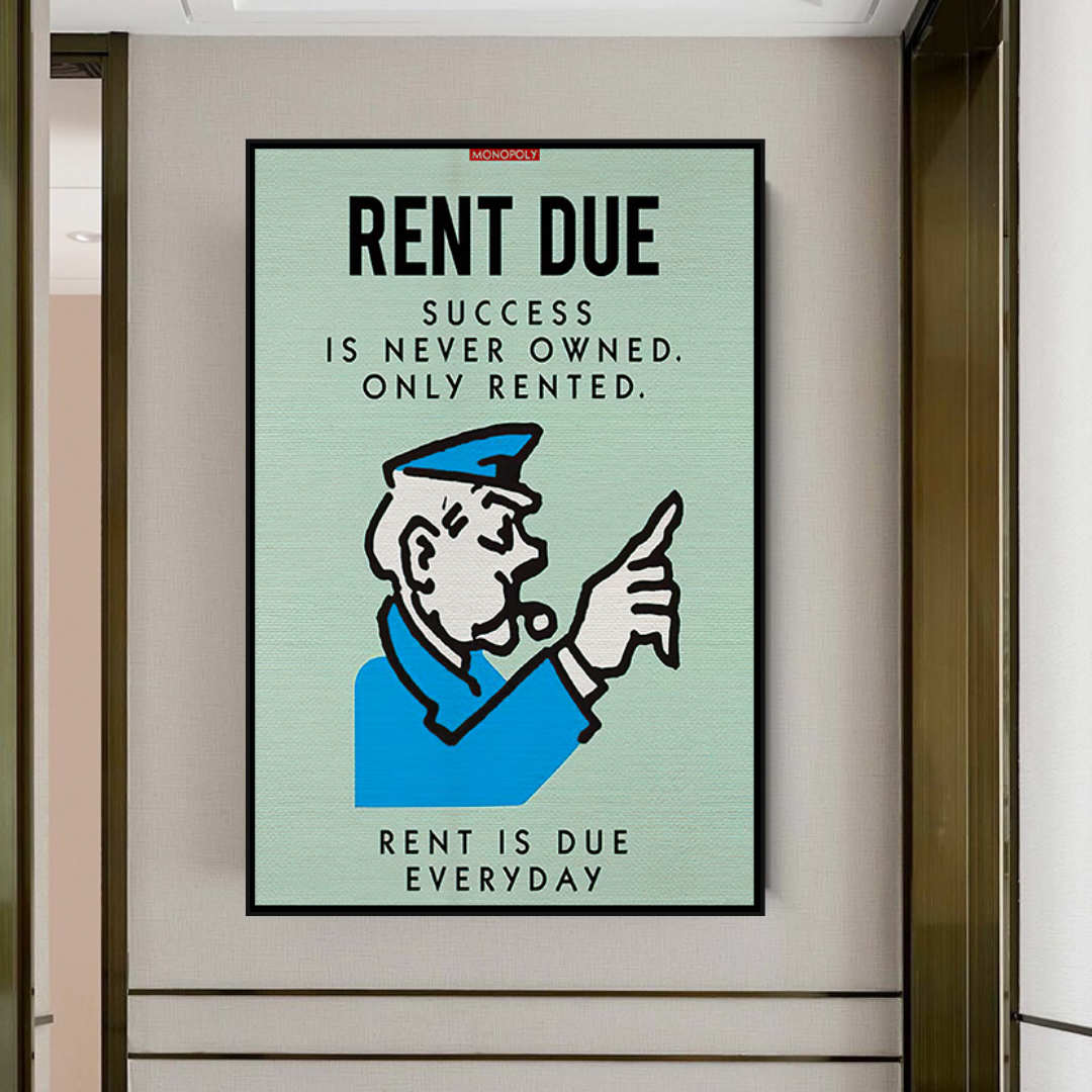 Alec Monopoly Rent Due Playing Card Canvas Wall Art - Pop Culture Home Decor for Living Room, Bedroom & Office