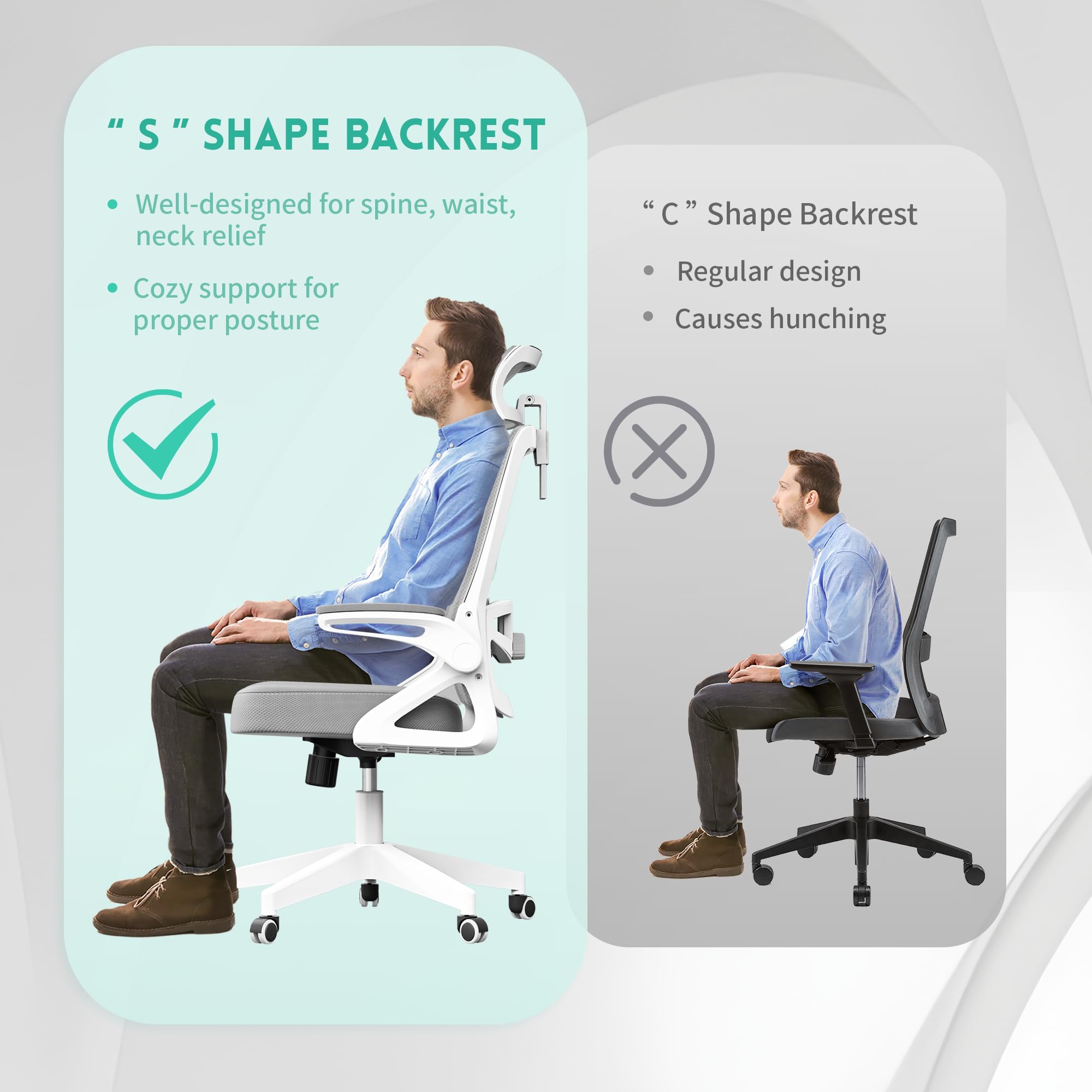 Ergonomic Office Chair with Adjustable Lumbar Support & Swivel Headrest - 90° Flip-Up Armrests, Breathable Mesh Back & Thickened Seat Cushion - 360° Swivel Base for Home Office, Gaming Setup & Workspace - Easy Assembly Computer Desk Chair for Long Hours Sitting Comfort