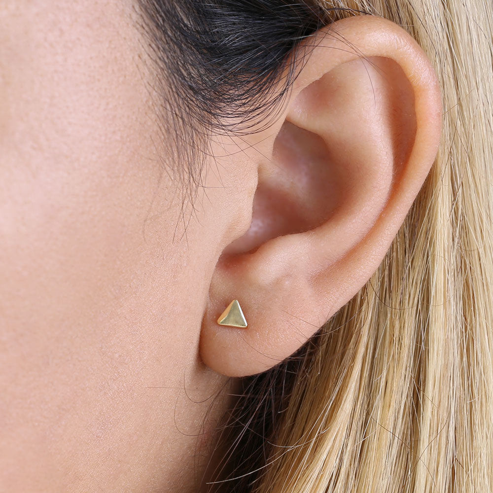 14K Solid Yellow Gold Triangle Earrings for Women - Minimalist Geometric Stud Earrings - Perfect for Everyday Wear, Gifts & Special Occasions