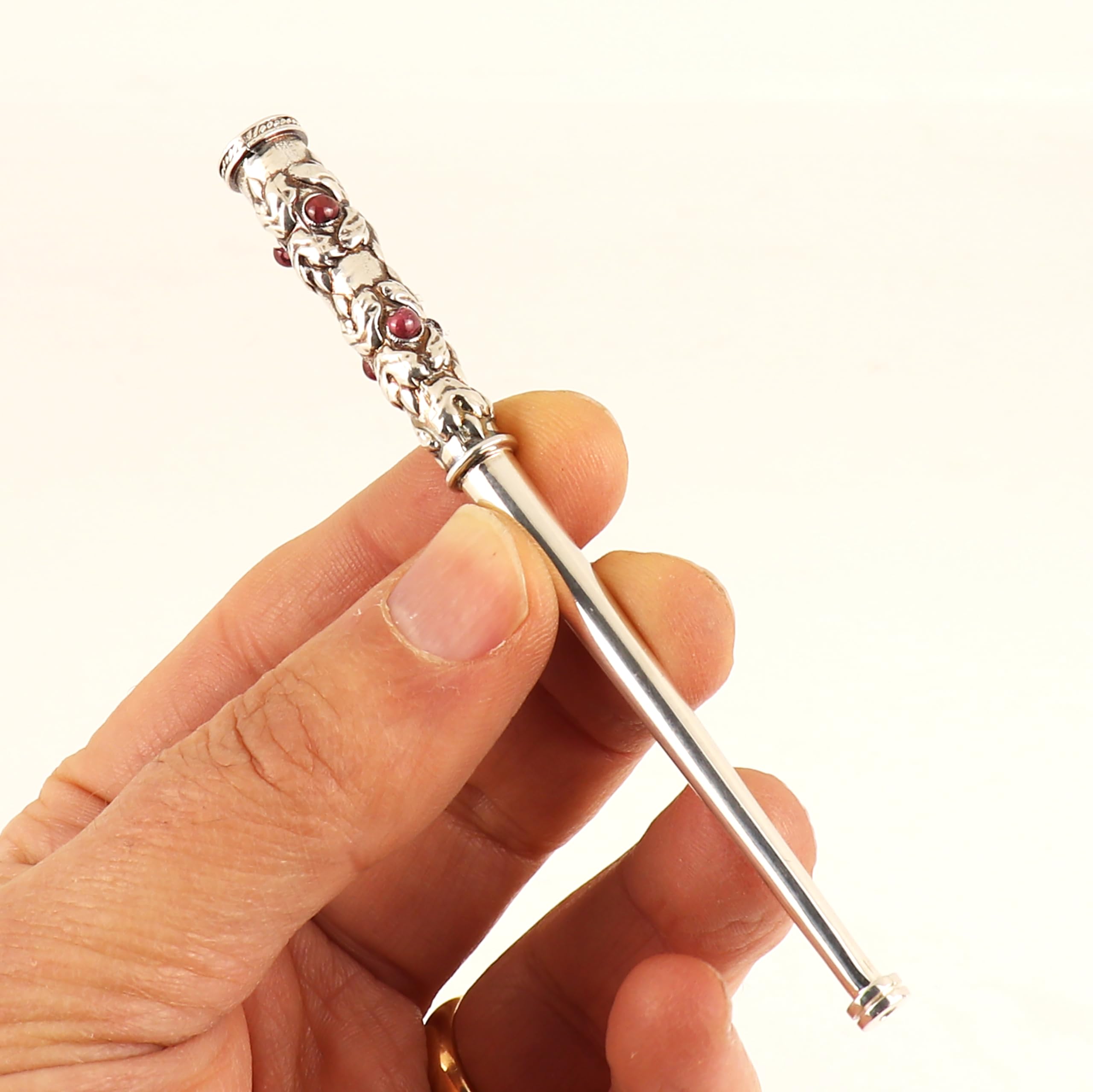 Elegant Silver Cigarette Holder with Genuine Garnet Stones - Perfect for Slim Size Cigarettes | Stylish Smoking Accessory for Parties & Special Occasions