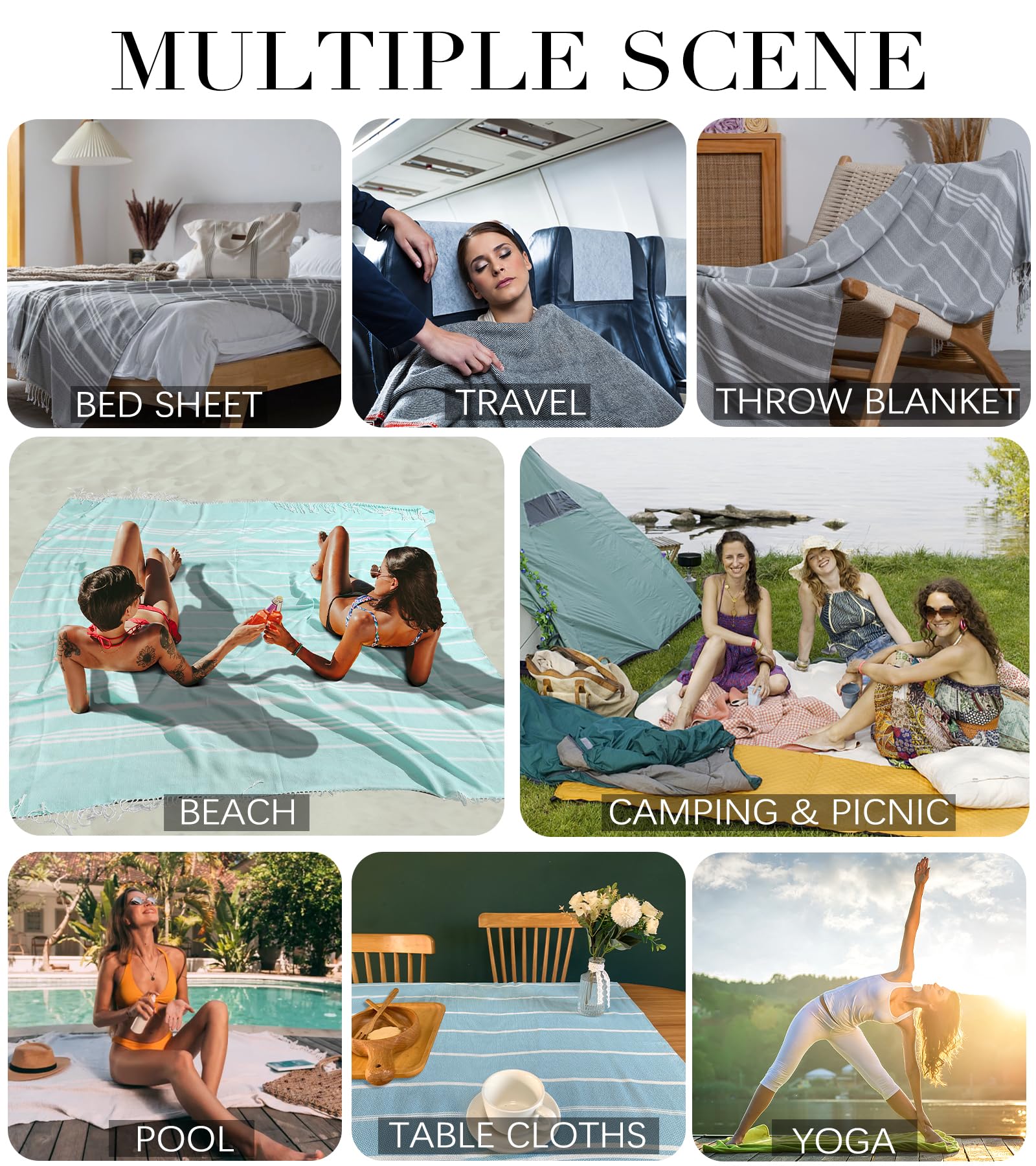 Extra Large Turkish Beach Towel - Boho Cotton Throw Blanket for Pool, Beach & Picnic | Quick-Dry, Sand-Free Microfiber | Oversized 2-Person Blanket for Women & Adults | Perfect for Outdoor Lounging, Travel & Yoga