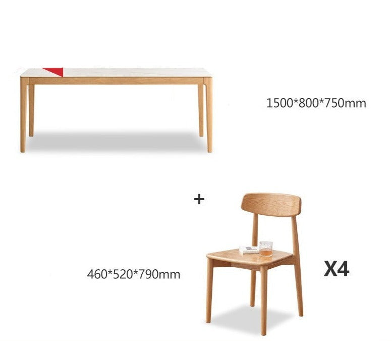 Solid Oak & Ash Wood Dining Table with Natural Rock Slab Surface - Rustic Farmhouse Style for Dining Room & Kitchen Decor