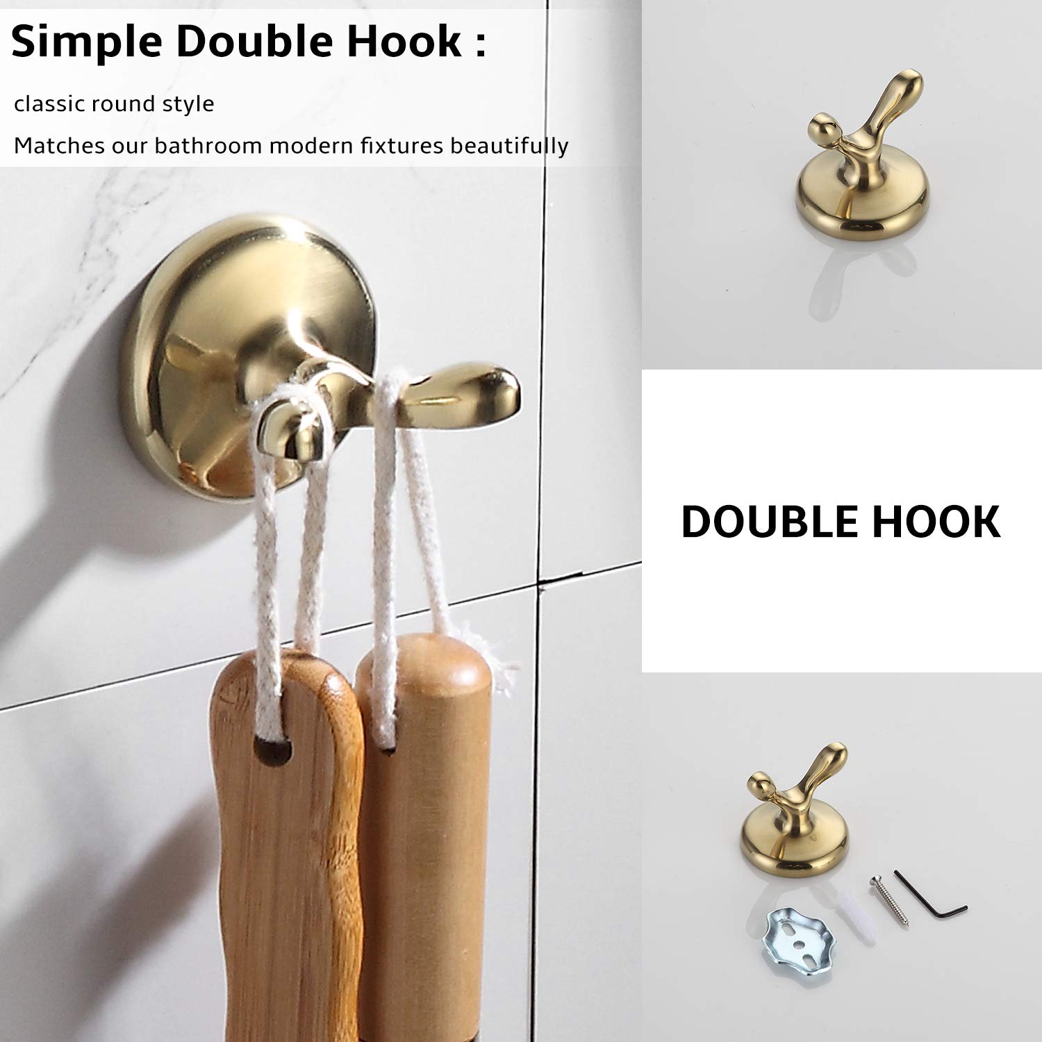 Brushed Brass Bathroom Hardware Set - 4-Piece Adjustable Expandable Towel Bar, Towel Ring, Robe Hook & Toilet Paper Holder - Wall Mounted Bathroom Accessories for Modern & Luxury Home Decor