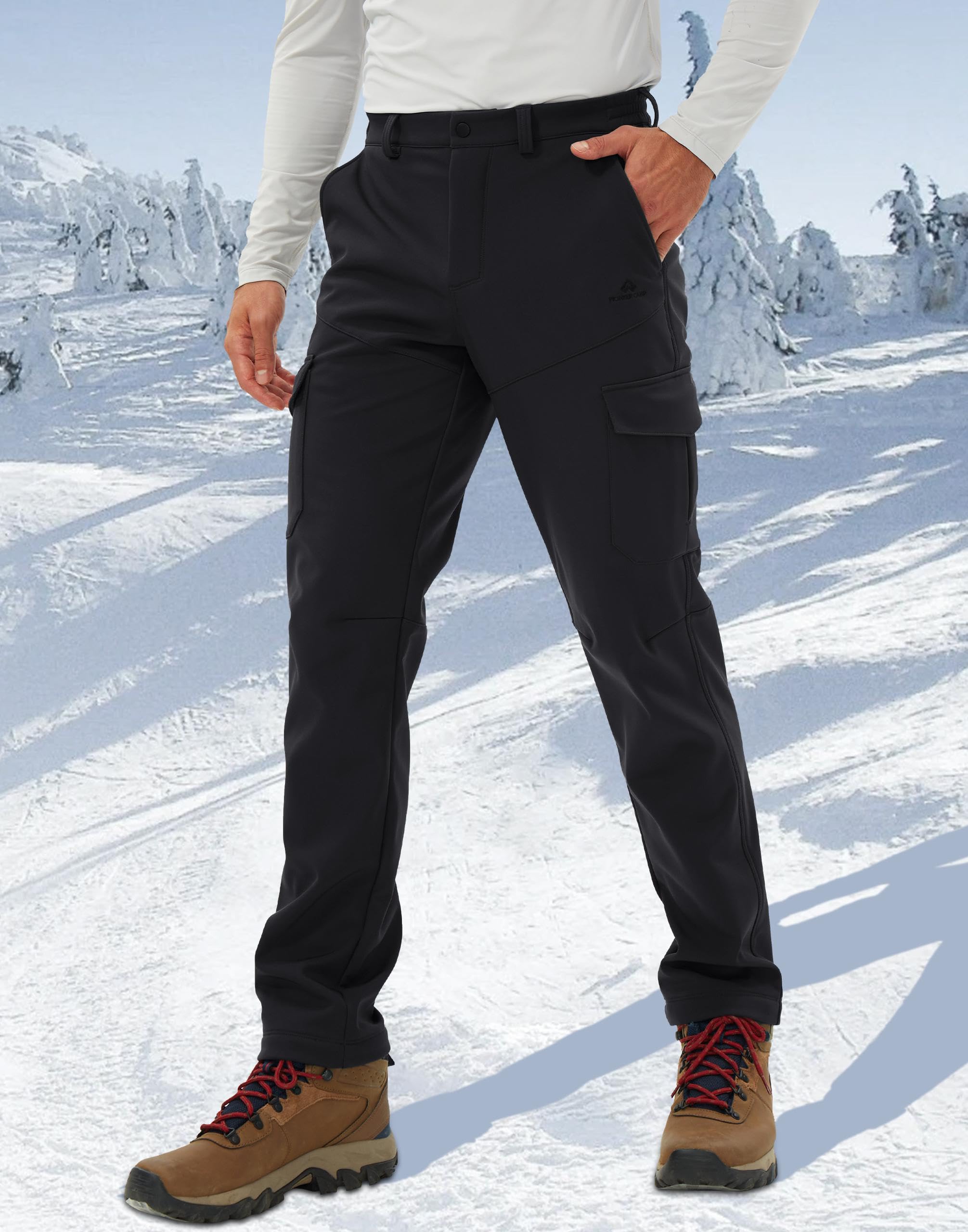 **Pioneer Camp Men's Waterproof Cargo Hiking Pants - Fleece Lined, Insulated Softshell Winter Pants for Skiing, Snow, and Outdoor Work | Durable & Warm for Cold Weather Adventures**