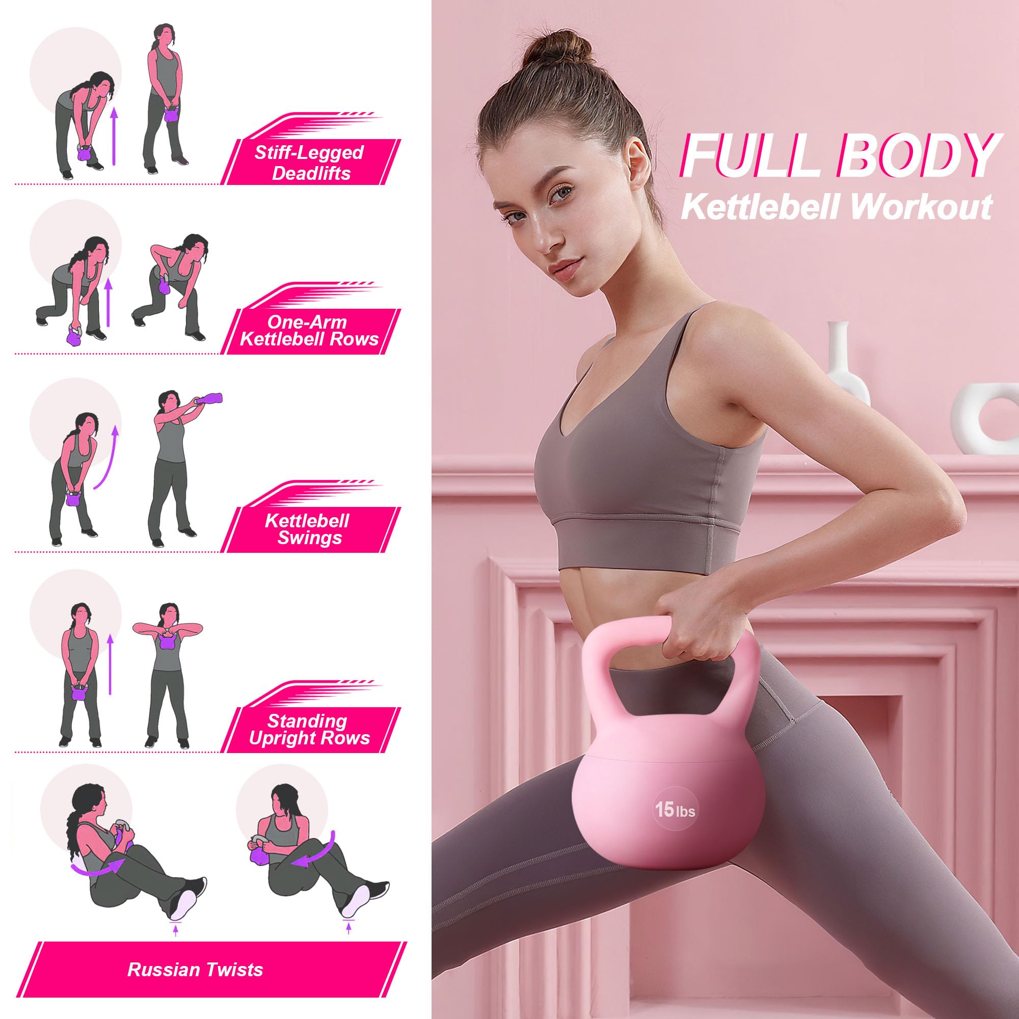 SogesPower Soft Kettlebells - Iron Sand Filled Weights for Strength Training, Shock-Proof Design with Wide-Grip Handle - Home Gym Fitness Equipment for Women, Men & Kids - Perfect for Indoor Workouts, CrossFit, Yoga & Family Exercise