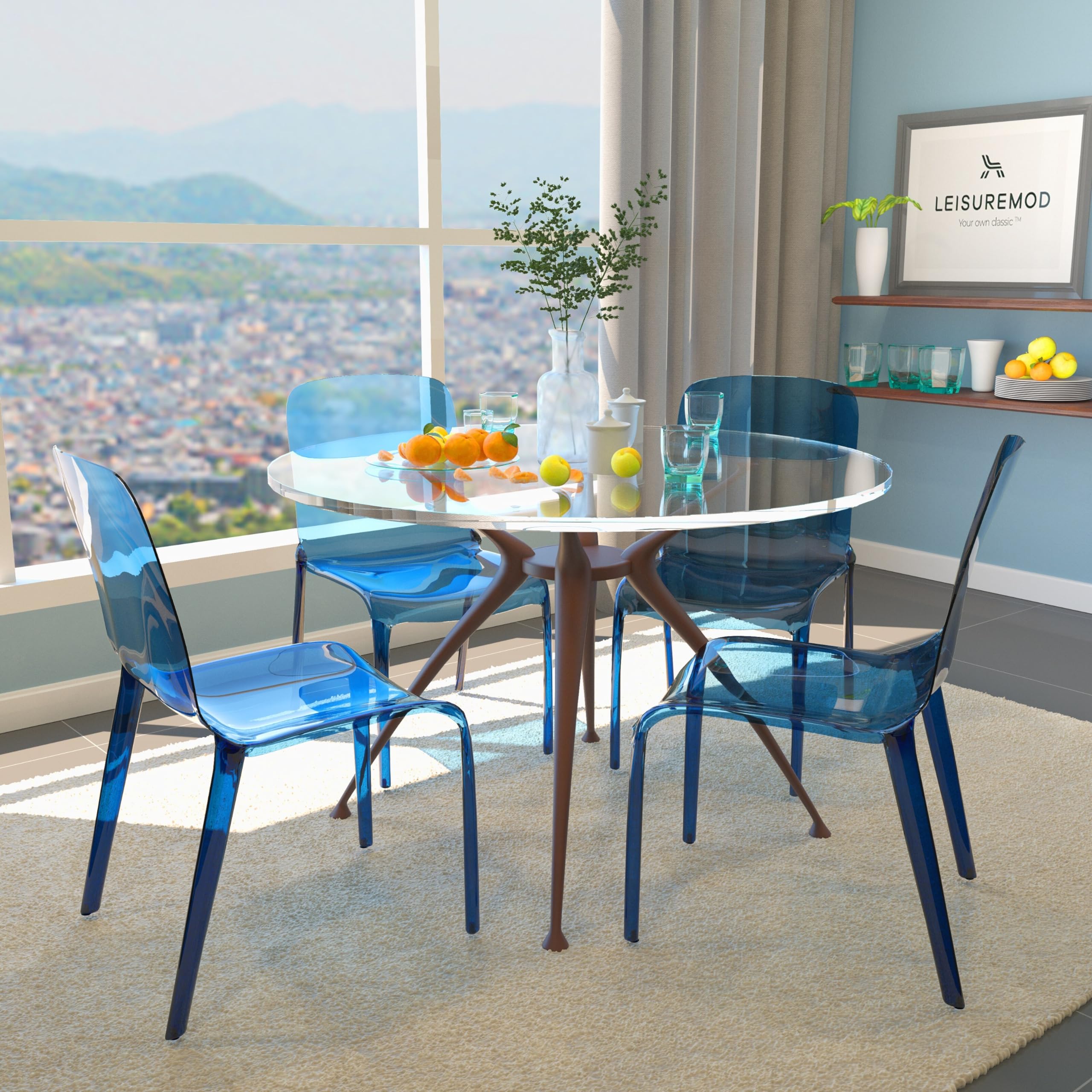 LeisureMod Murray Modern Set of 4 Dining Chairs MC20TBU4 - Stylish & Comfortable for Kitchen, Dining Room, Office or Restaurant Use