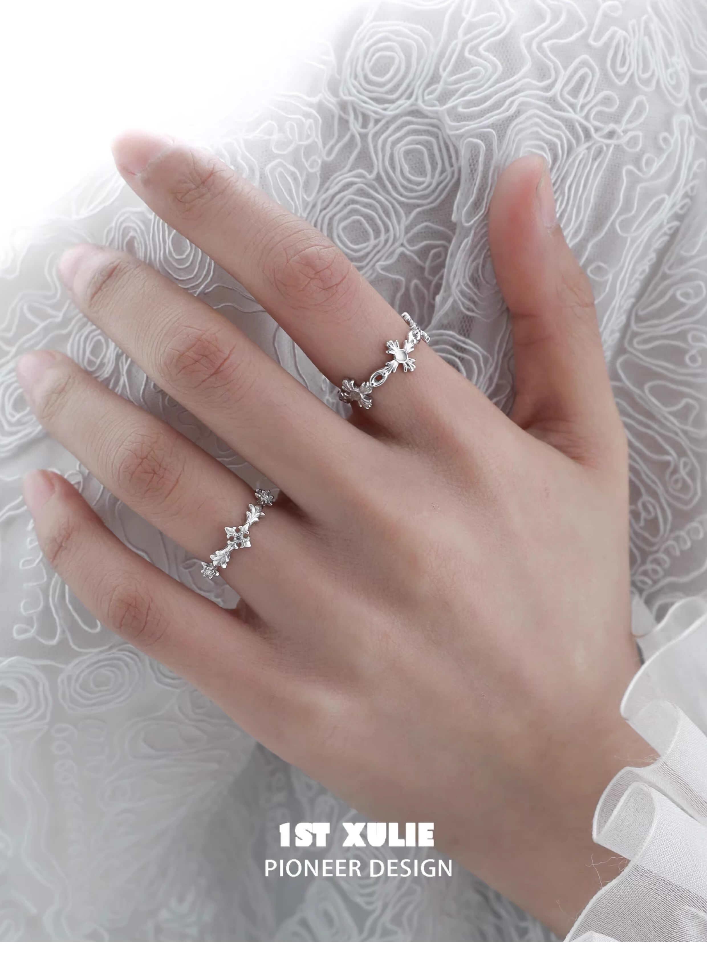 Star Dome S925 Sterling Silver White Agate Open End Ring for Women - Elegant Adjustable Minimalist Stackable Ring for Everyday Wear & Gift Giving