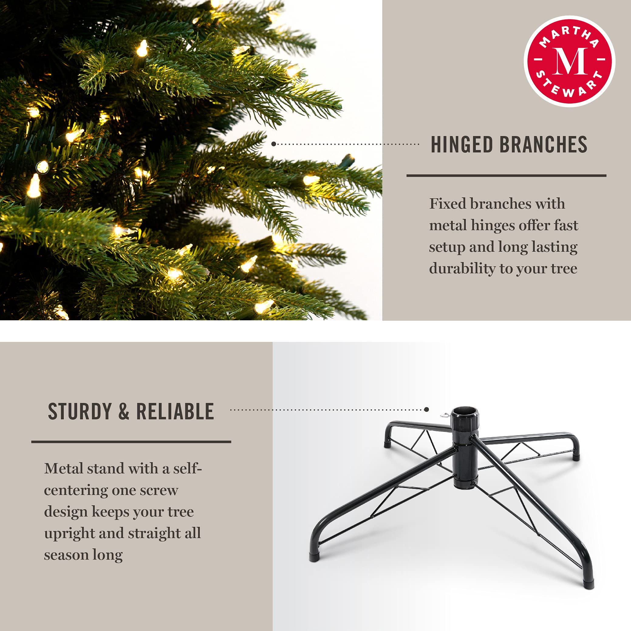 Martha Stewart 5 ft Pre-Lit Artificial Christmas Tree with Clear White Lights - Premium Natural Pine Look for Holiday Decor & Home Celebration