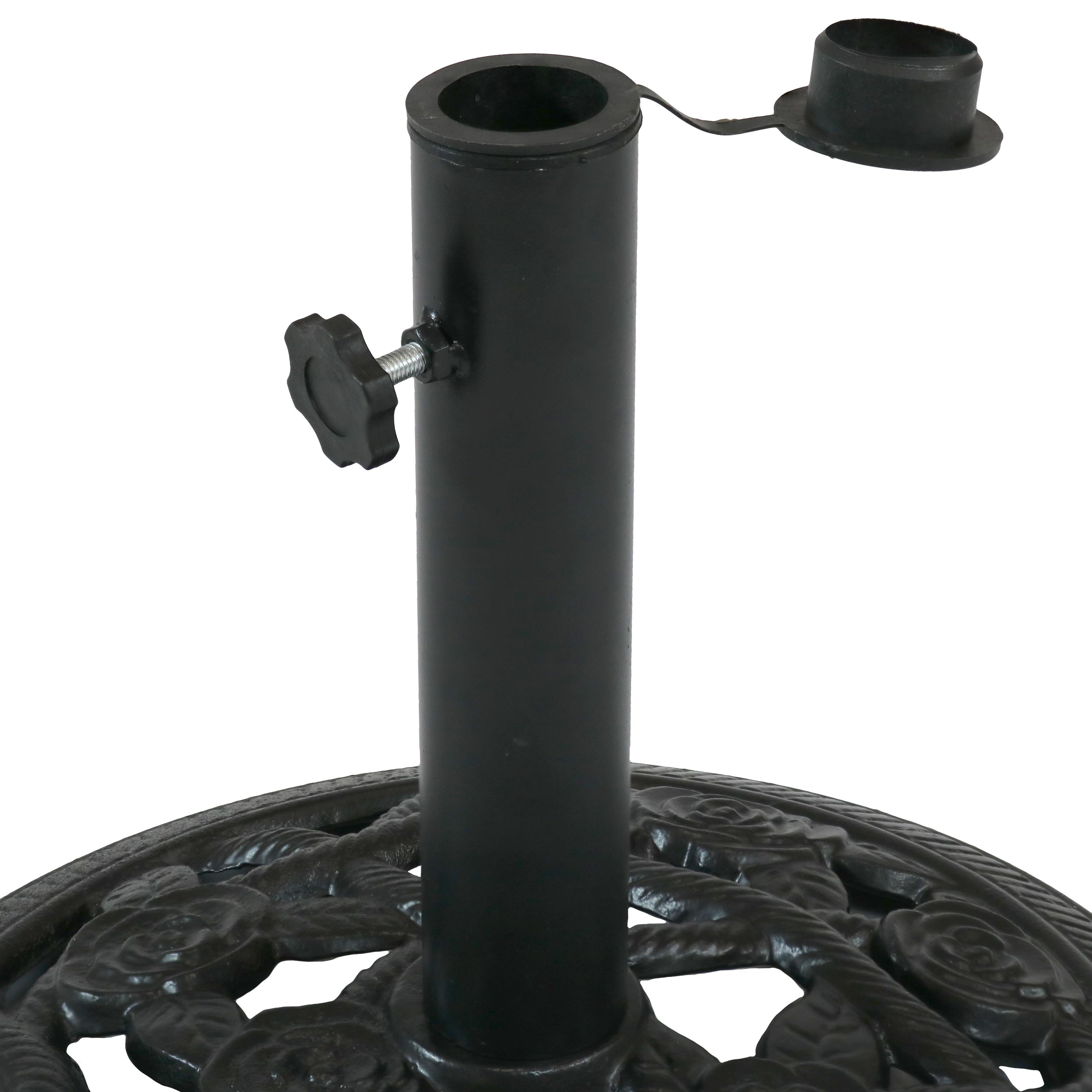 Sunnydaze Rose Blossom Cast Iron Patio Umbrella Base - 16 Inch Diameter, Heavy Duty Outdoor Umbrella Stand for Garden, Deck, Poolside & Backyard Use