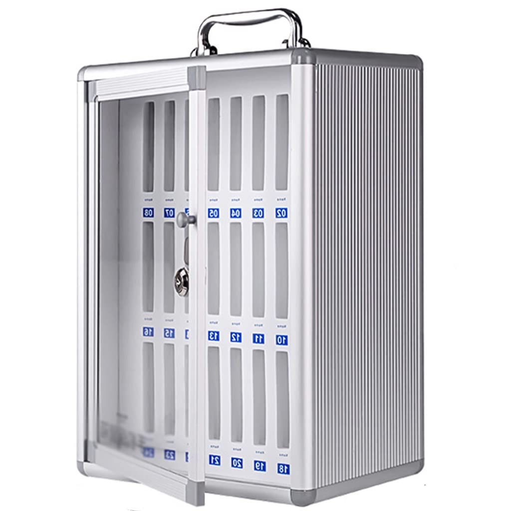 Wall-Mounted Aluminum Alloy Phone Organizer - 24 Slot Cell Phone Storage Cabinet with Handle & Lock for Classroom, Office, Home - Durable Mobile Device Holder for Students, Teachers & Professionals