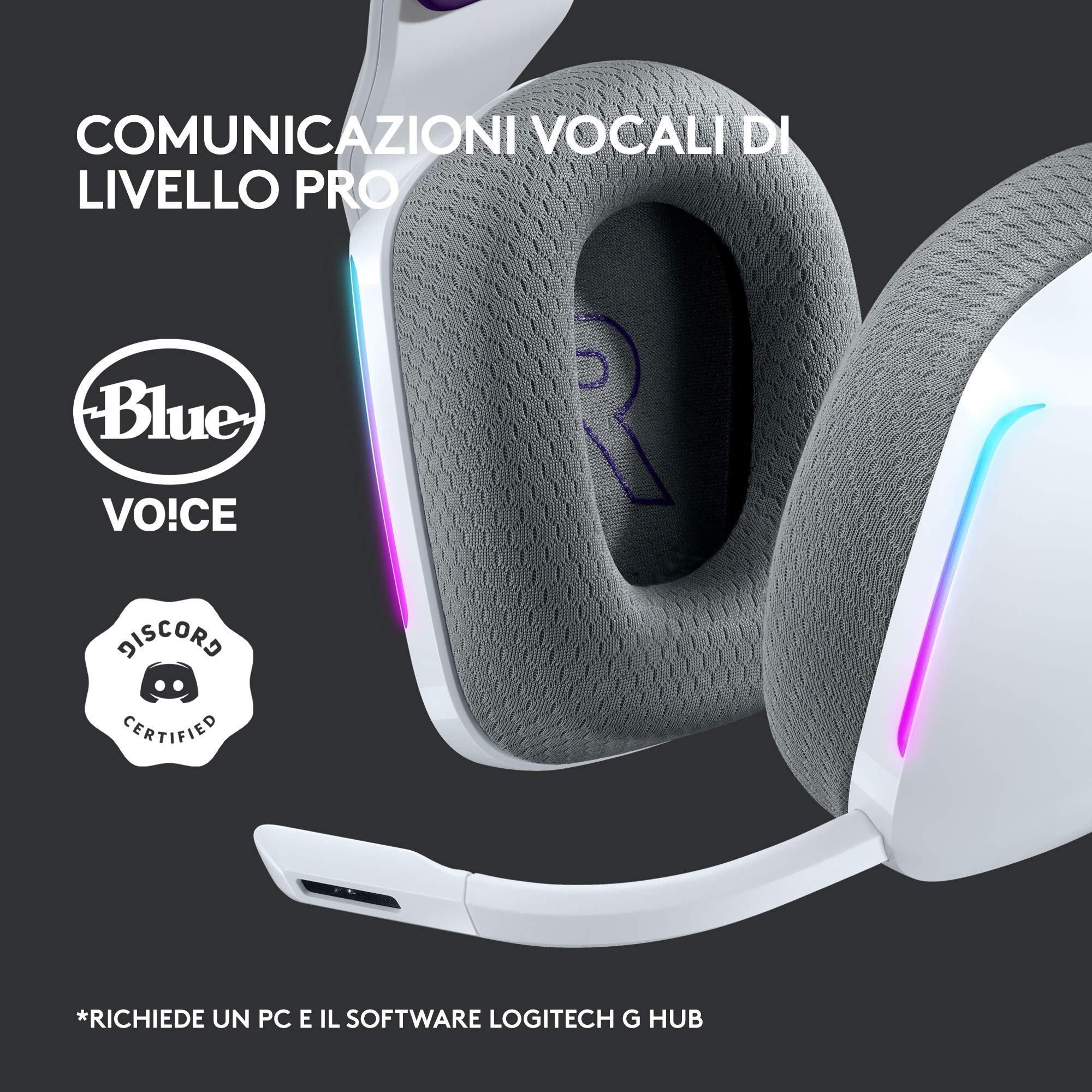 Logitech G733 LIGHTSPEED Wireless Gaming Headset with Microphone - Suspension Headband, LIGHTSYNC RGB, Blue VO!CE Mic Technology, Pro-G Audio Drivers, Lightweight Design (White) - Perfect for PC, PS5, Xbox & Streaming
