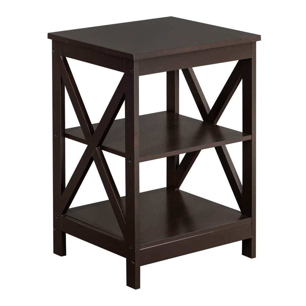 SoSo-BanTian1989 X-Design Wooden Nightstand with 3-Tier Shelves - Espresso Finish End Table for Living Room, Bedroom & Office - Perfect Sofa Side Table for Coffee, Books & Decor