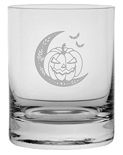 Happy Halloween Whisky Glass - 11oz Etched Crystal Rocks Glass for Parties & Gifts