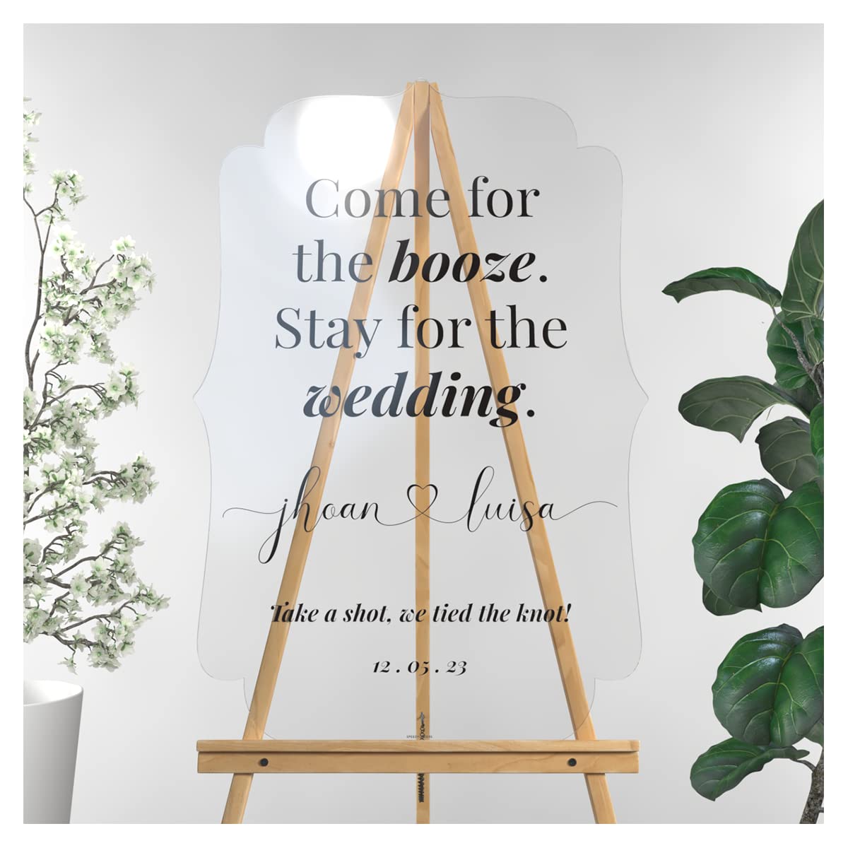 Custom Acrylic Wedding Welcome Sign - 'Take A Shot We Tied The Knot' Funny Reception Decor - Perfect for Bar Areas & Photo Backdrops at Weddings & Celebrations