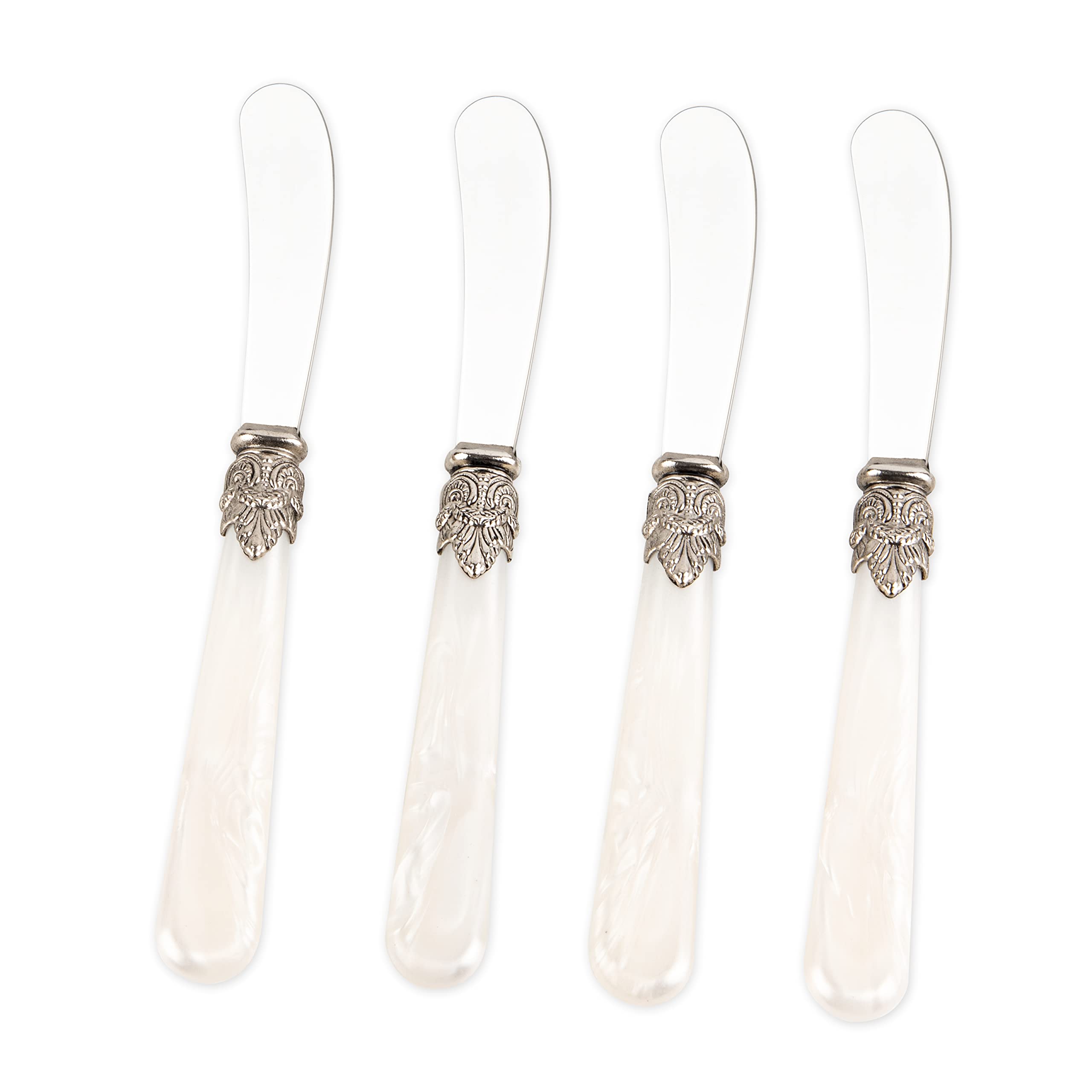 REVERIE 4-Piece Stainless Steel Butter Knife Set - Cheese Spreader & Bread Knife with White Handle - Perfect for Kitchen, Dinner Parties & Gift Giving