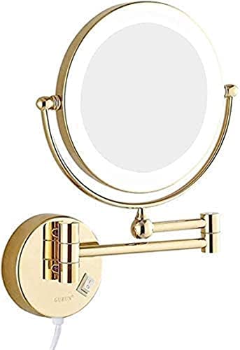 Premium Brass Lighted Makeup Mirror - 7X Magnification, Folding & Extendable Vanity Mirror with LED Lights & Electrical Plug - Perfect for Shaving, Makeup Application in Bedroom, Bathroom or Dressing Room