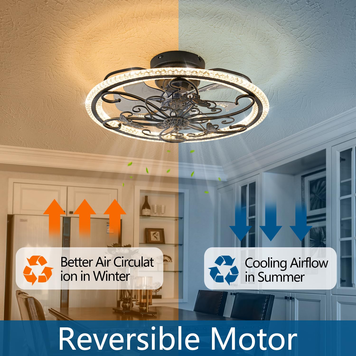 HuixuTe 52 Inch Black Industrial Ceiling Fan with Light and Remote Control - 6 Speed Adjustable Vintage Cage Fan for Kitchen, Bedroom, Living Room - Perfect for Home, Office, and Restaurant Cooling & Lighting