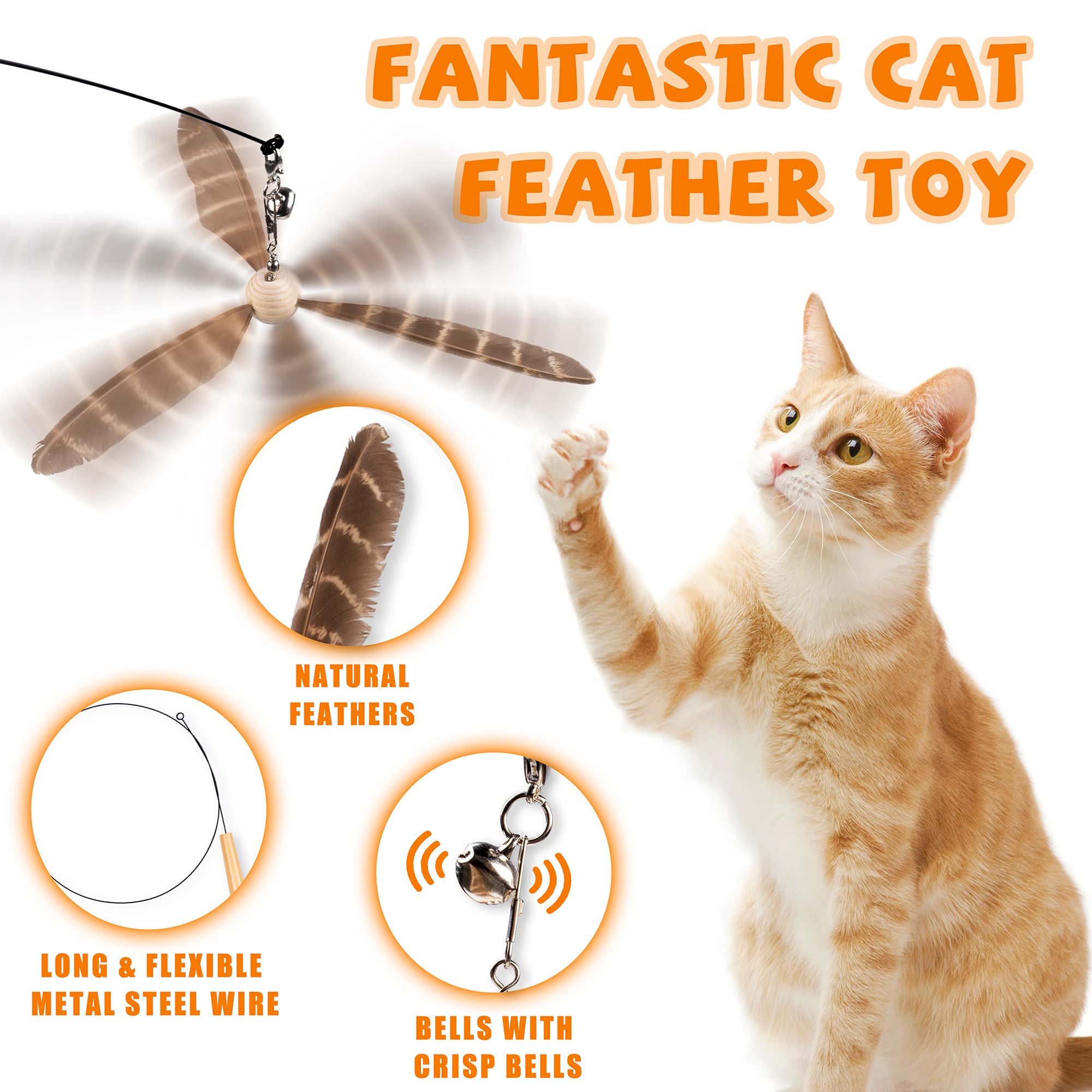 JXFUKAL Interactive Cat Wand Toy with 3 Feather Refills - 29