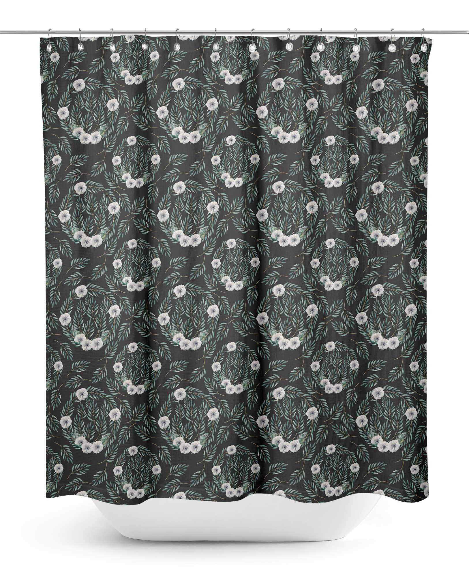 Waterproof Bathroom Shower Curtain 60x84 Inch - Gray Anemone & Leaves Design, Mold & Mildew Resistant for Bath, Shower & Spa Decor