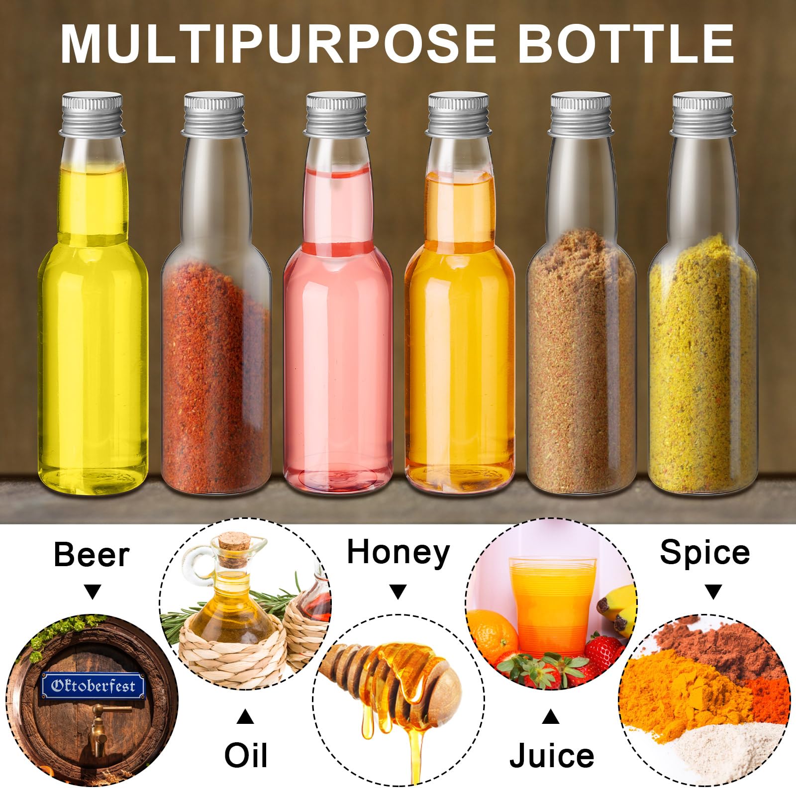 120 Pcs Mini Liquor Bottles (3.3 oz) - Airtight Empty Plastic Shot Bottles with Funnels for Alcohol, Whiskey & Spirits | Perfect for Party Favors, Weddings, DIY Cocktails & Home Bar Accessories (Silver)