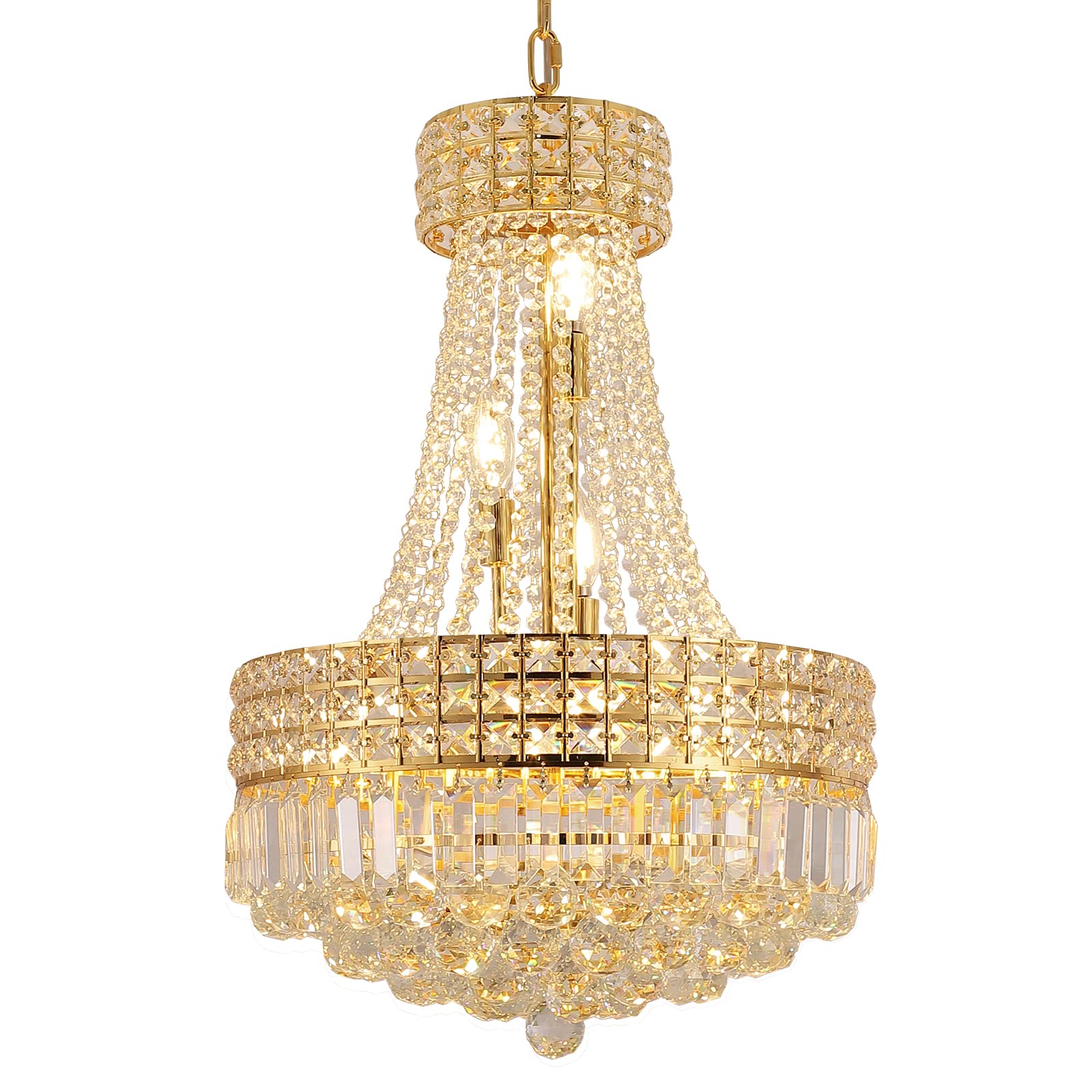 Modern LED Chandelier - Acrylic Crystal Design Adjustable Hanging Light Fixture with Easy Installation - 10 Lights for Dining Room, Living Room, Bedroom, Kitchen & Hallway (Chrome/Gold, 18-inch Diameter) | Perfect for Home Decor, Wedding Venues & Restaurant Lighting