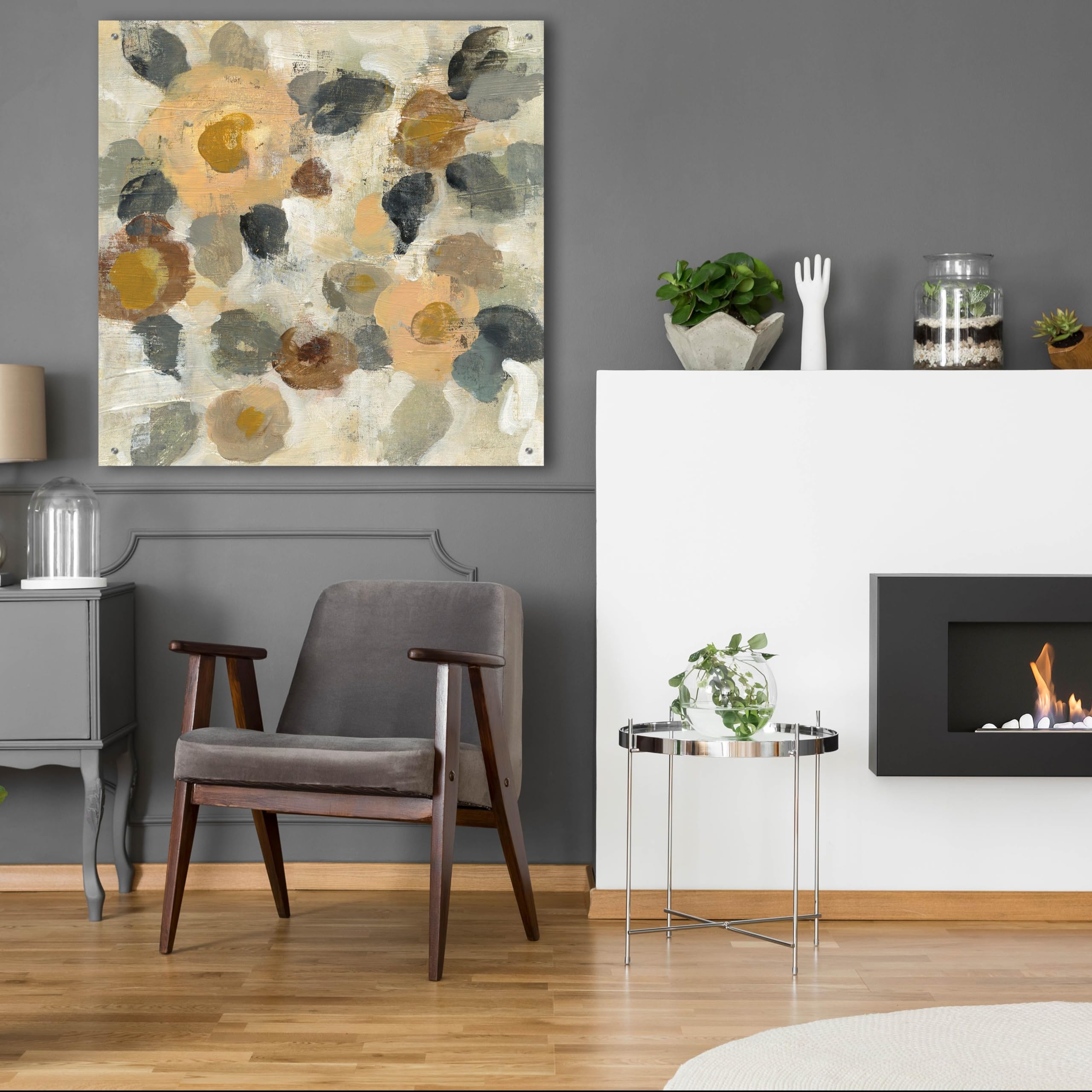Silvia Vassileva Neutral Floral II Acrylic Glass Wall Art - 36x36 Inches Modern Floral Painting for Living Room, Bedroom & Office Decor