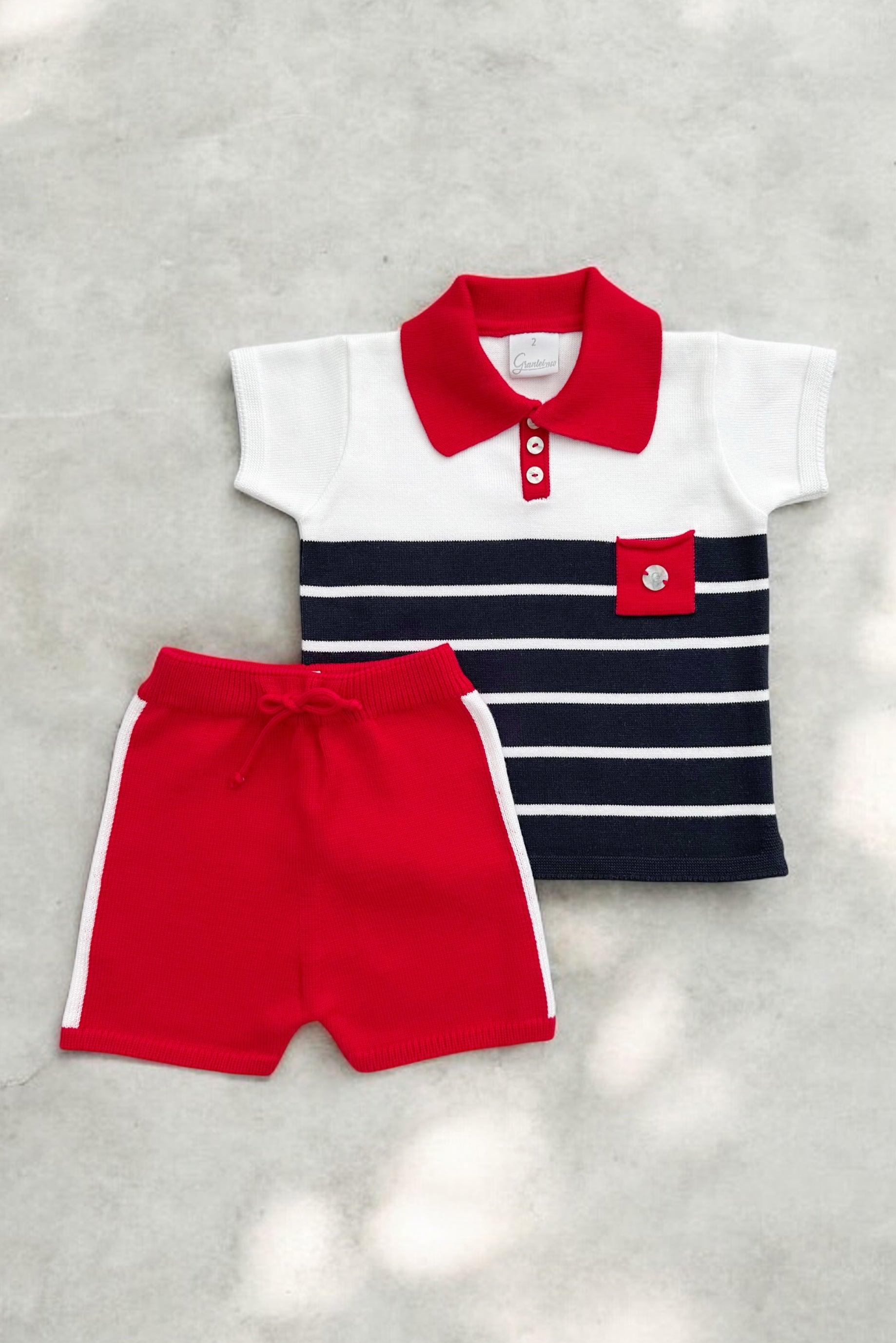 Tobias Men's Red White Navy Striped Polo Shirt & Shorts Set - Casual Summer Outfit for Beach, Golf, and Weekend Wear