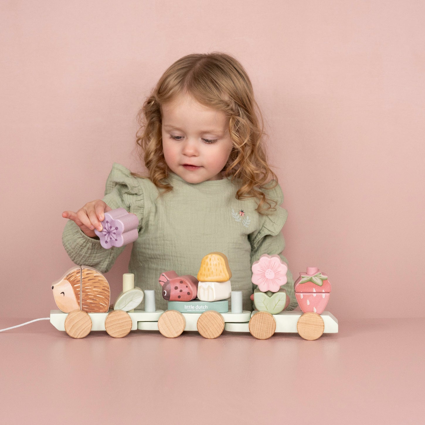 Fairy Garden Wooden Hedgehog Stacking Train Toy - Montessori Educational Stacking Blocks for Toddlers, Perfect for Imaginative Play & Kids Room Decor