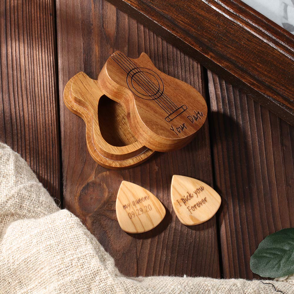 Custom Engraved Guitar Picks 3-Pack with Personalized Wooden Gift Box - Unique Music Accessories for Guitar Players | Perfect Gift for Musicians, Birthday & Anniversary Presents