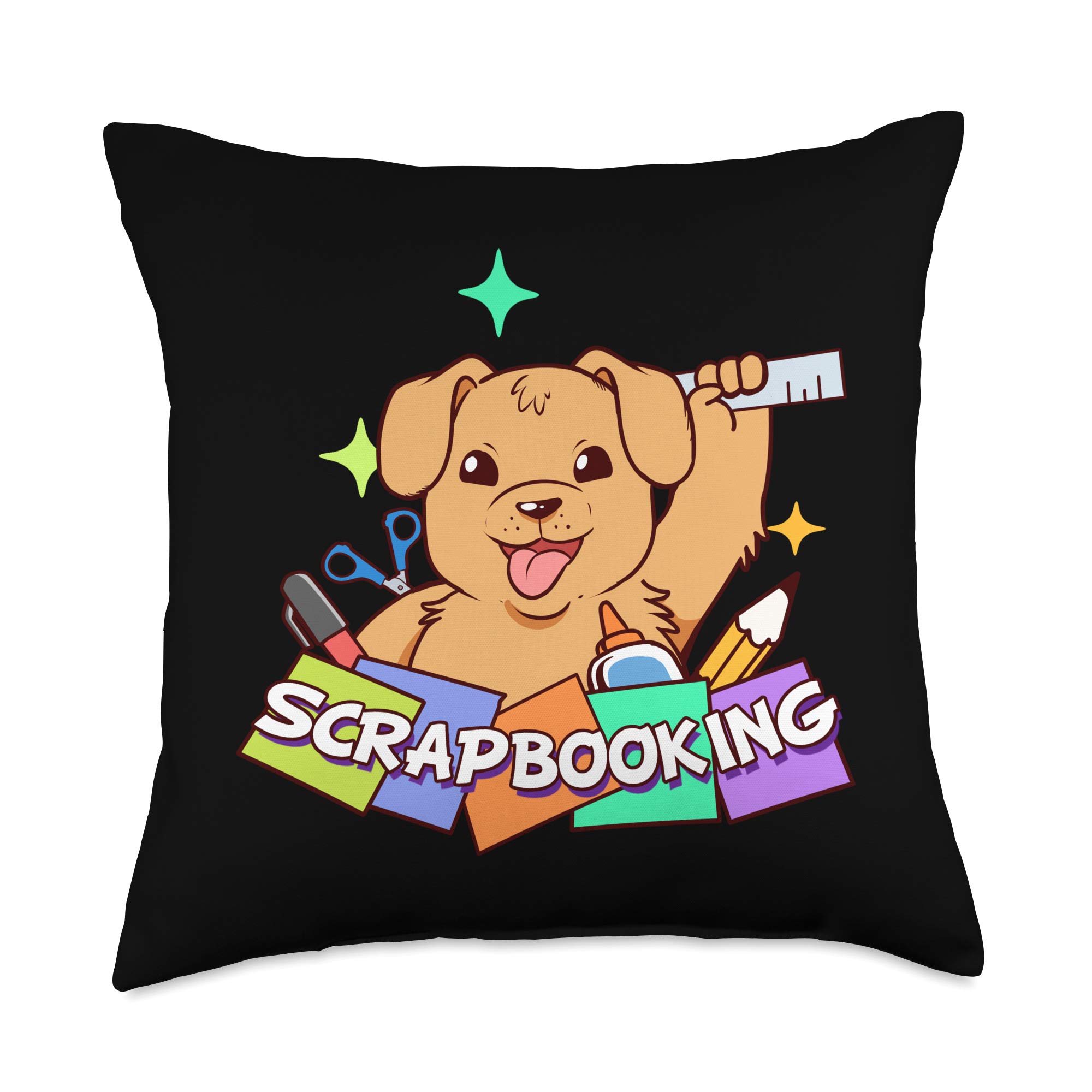 Funny Dog Scrapbook Throw Pillow - Handmade Crafting Supplies for DIY Scrapbooking, Home Decor & Gift Ideas - Perfect for Pet Lovers, Dog Themed Bedroom & Cozy Living Room Decor