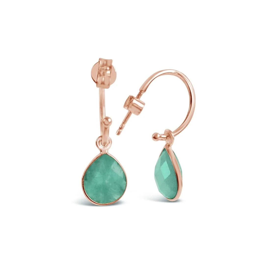 Chrysoprase Hoop Earrings for Women - 14K Rose Gold Plated Dangle Earrings - Elegant Green Gemstone Jewelry for Party, Wedding & Everyday Wear