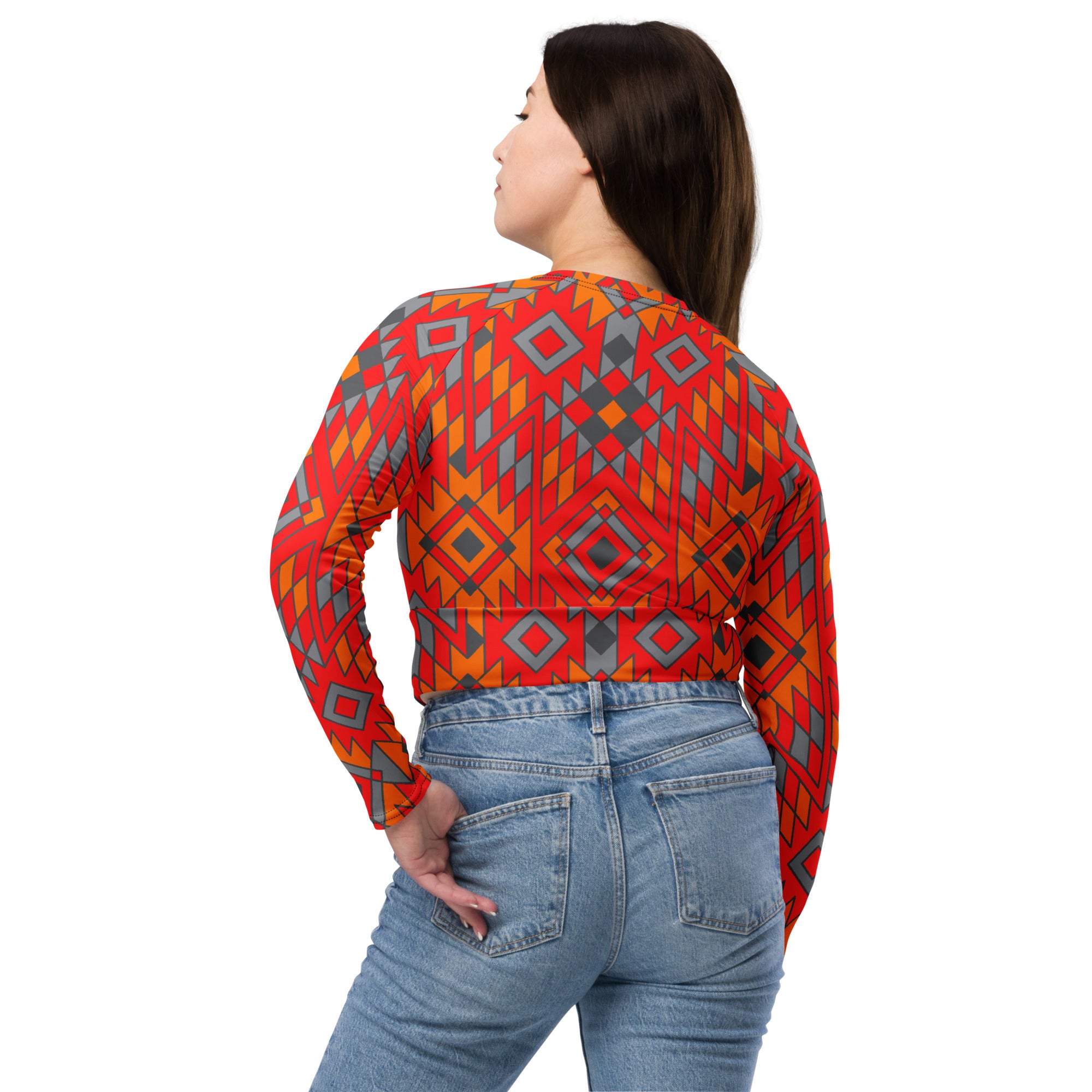 Eco-Friendly Southwestern Print Long Sleeve Crop Top | Sustainable Recycled Fabric | Perfect for Music Festivals & Boho Fashion