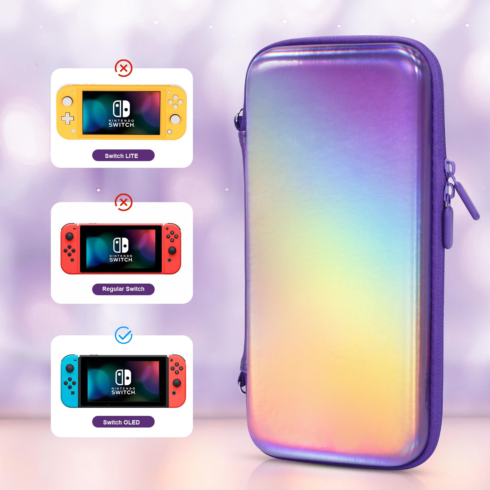 Belle&Birdie Protective Hard Shell Carrying Case for Nintendo Switch OLED - 10-in-1 Accessories Bundle with Game Cartridge Holder, Screen Protector, Cover, Strap & Thumb Grips | Waterproof Travel Case for Gaming On-The-Go, Commuting & Outdoor Adventures