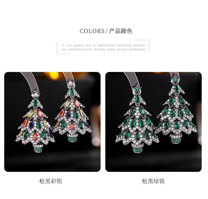 Exaggerated Court Style Retro Earrings - Personalized Christmas Tree Design with Color Zircon Stones | Elegant Holiday Party Jewelry Gift for Women LYC125