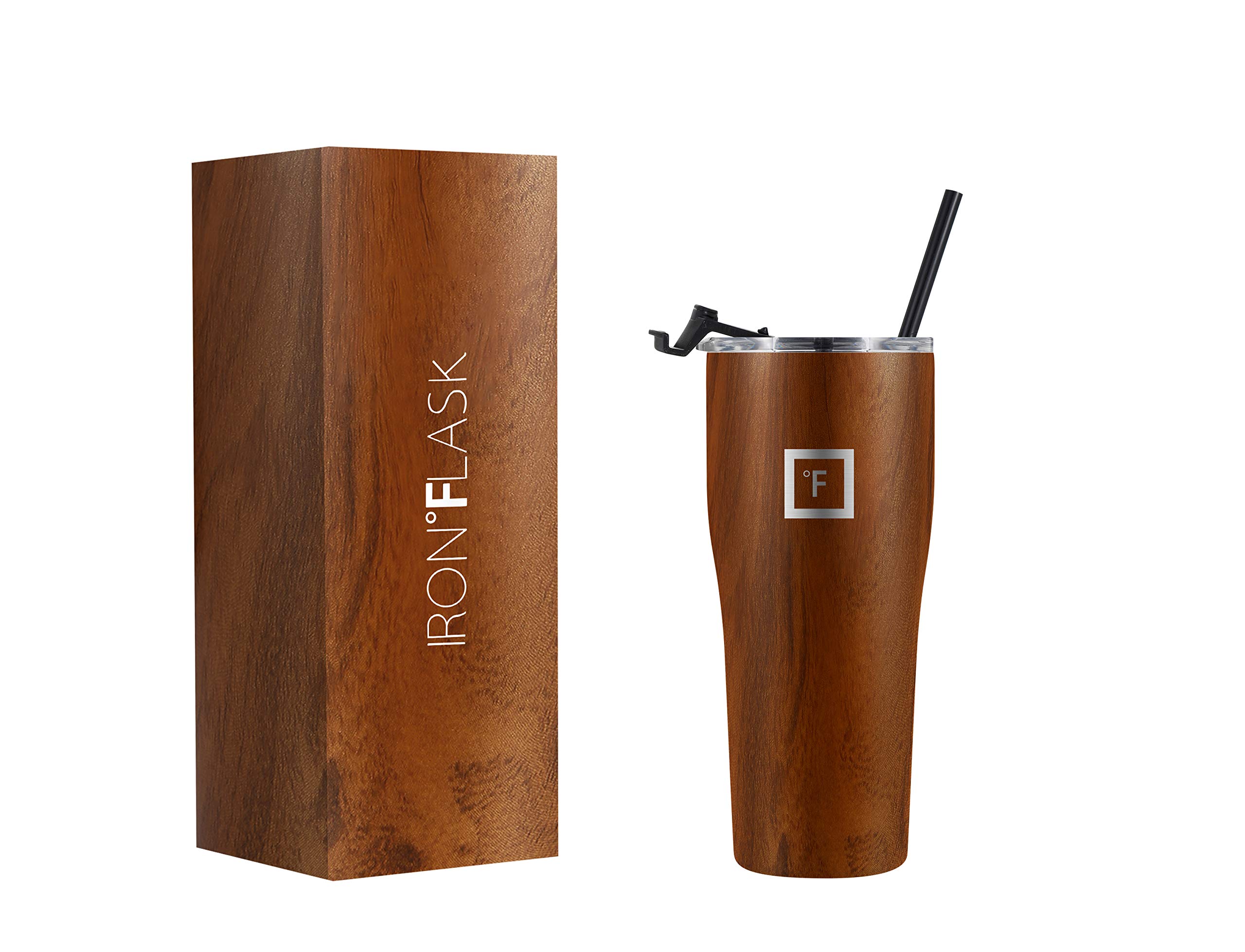 IRON °FLASK 24oz Insulated Stainless Steel Tumbler with Lid & Straw - Leak Proof Thermal Cup for Hot & Cold Drinks - Coffee Travel Mug, Water Bottle, Gym Canteen - Perfect for Office, Hiking, Camping & Outdoor Activities - Timber
