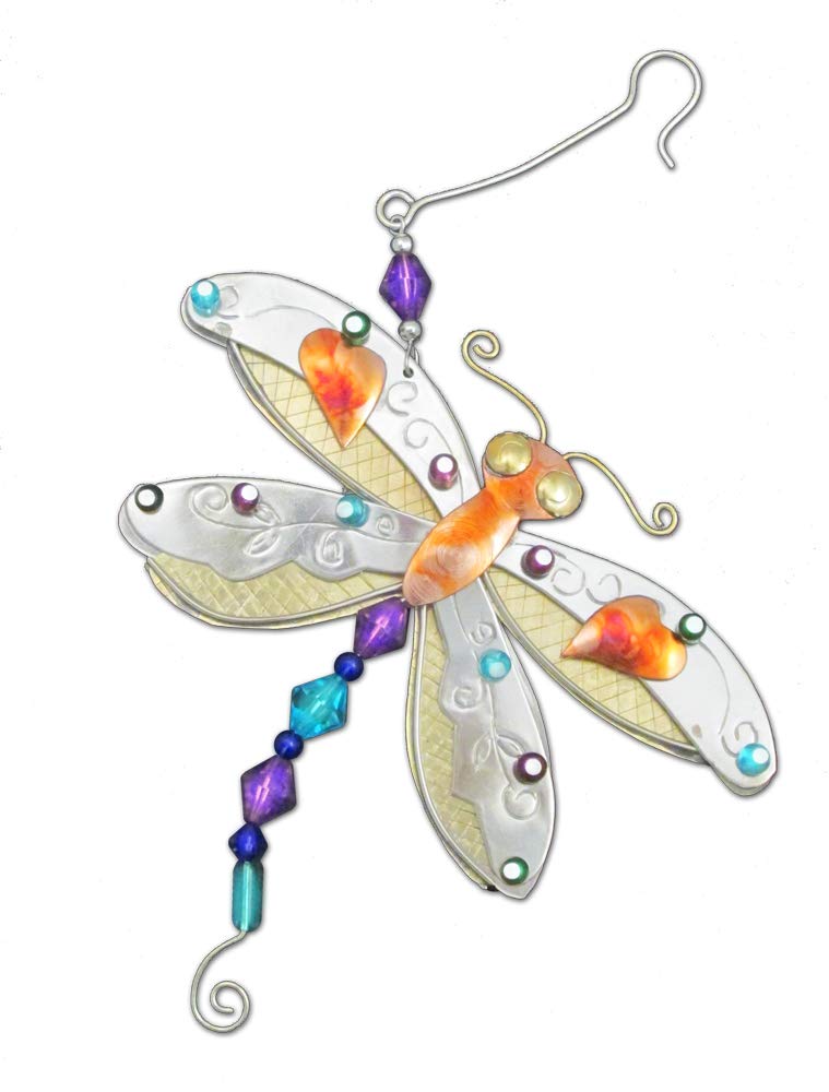 Handmade Rainbow Dragonfly Firefly Bronze Nickel Copper Hanging Ornament - Unique Garden Planter Decor & Thoughtful Gift Boxed for Outdoor Patio, Backyard Decorations