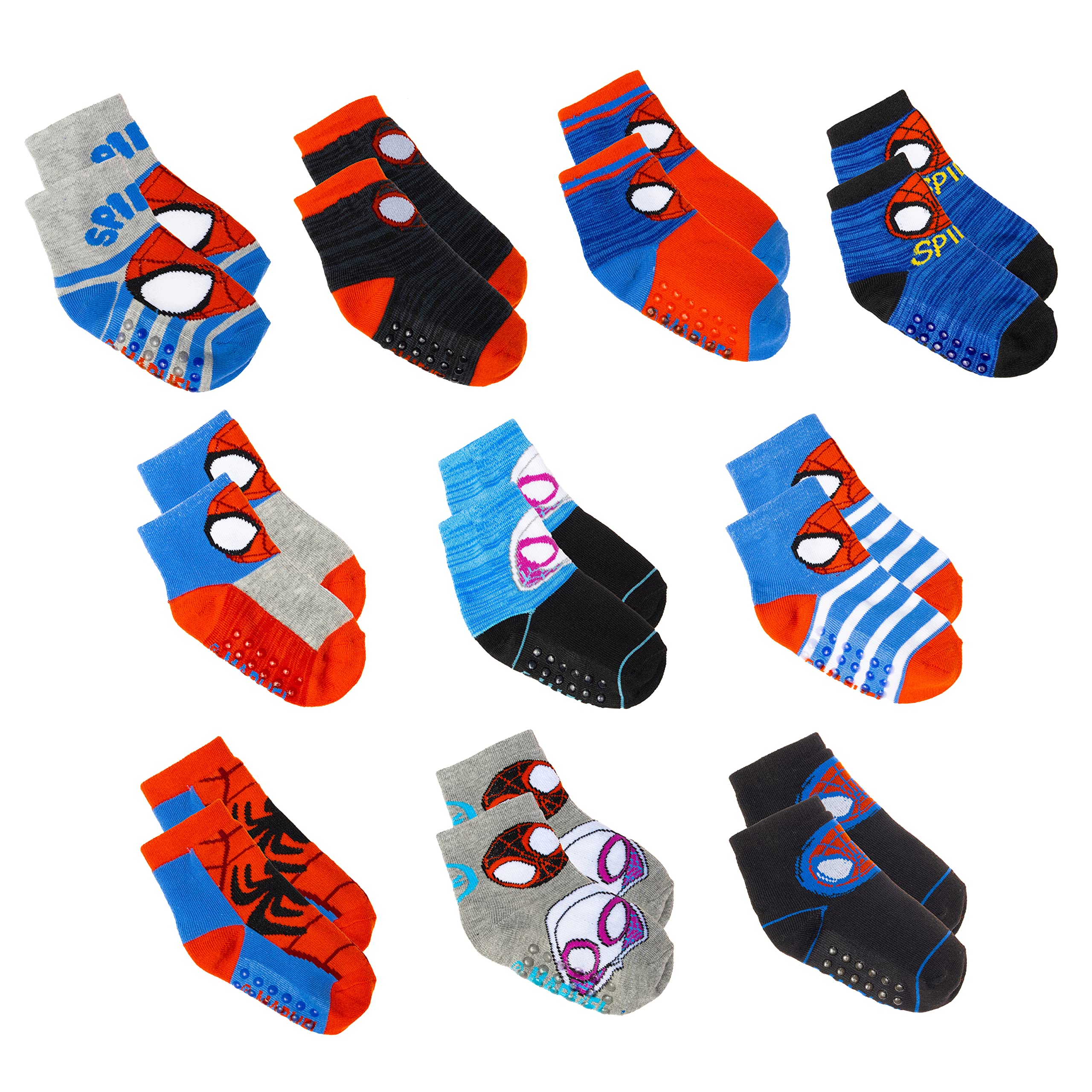 Spider-Man Grip Socks for Toddler Boys - 10 Pack Non-Slip Toddler Socks with Spider-Man Design | Perfect for Playtime, Daycare & Home Activities