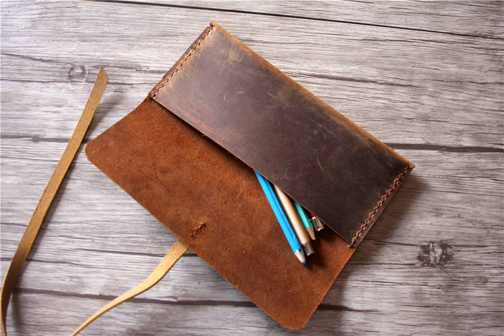 Personalized Brown Leather Pencil Pouch Bag - Premium Pen Holder for School, Office & Travel - Perfect Gift for Students & Professionals