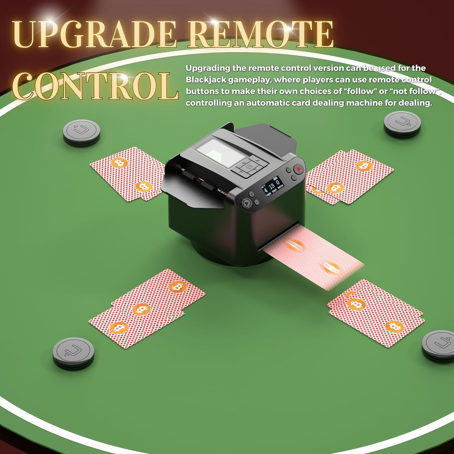 360° Rotating Automatic Card Shuffler & Dealer Machine - Rechargeable, Programmable Black Playing Cards Shuffler & Distributor for Casino Nights, Poker Games & Family Card Parties