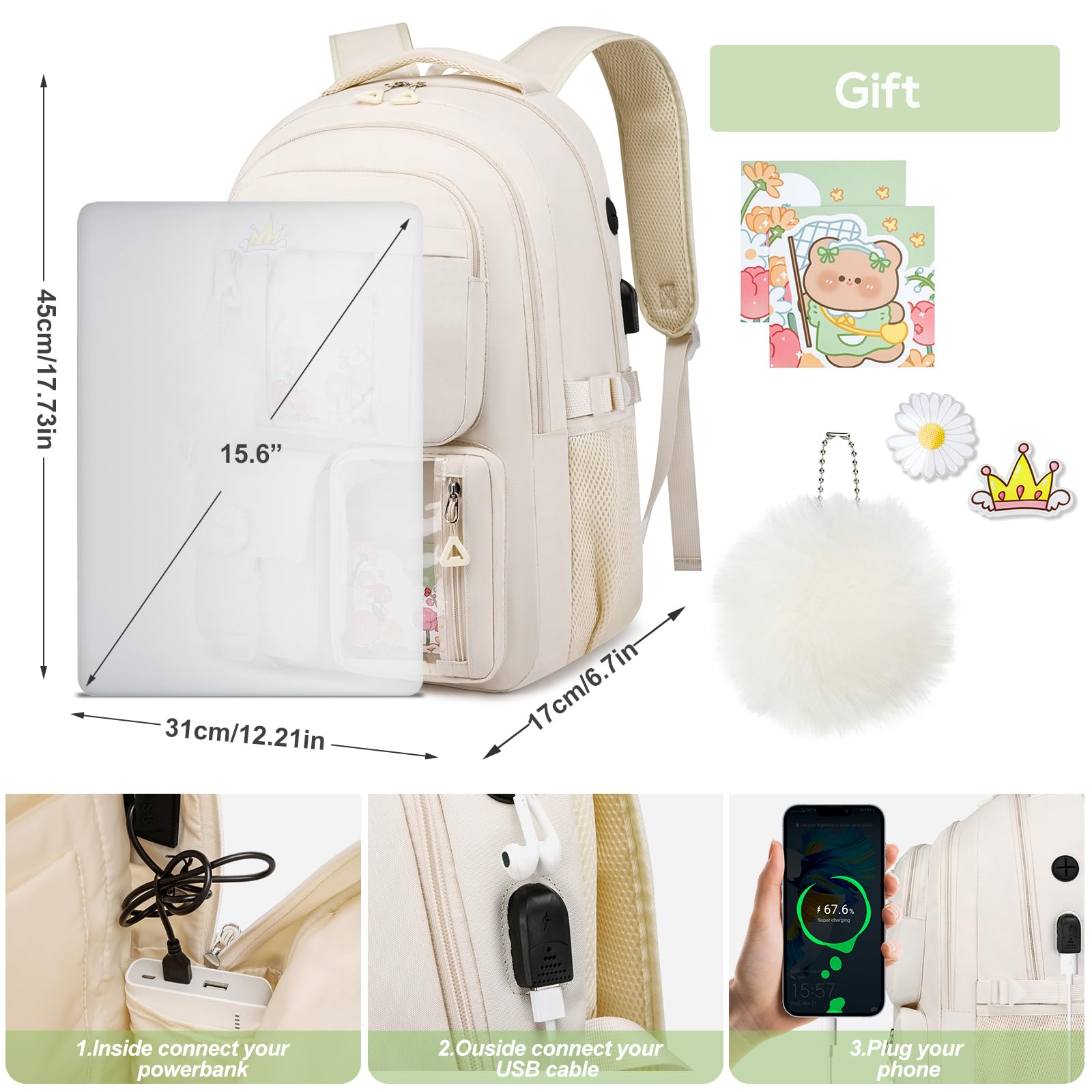 Stylish Aesthetic Backpack for Teen Girls & Women - Durable School Bookbag with Laptop Compartment - Perfect for Middle School, College & Travel